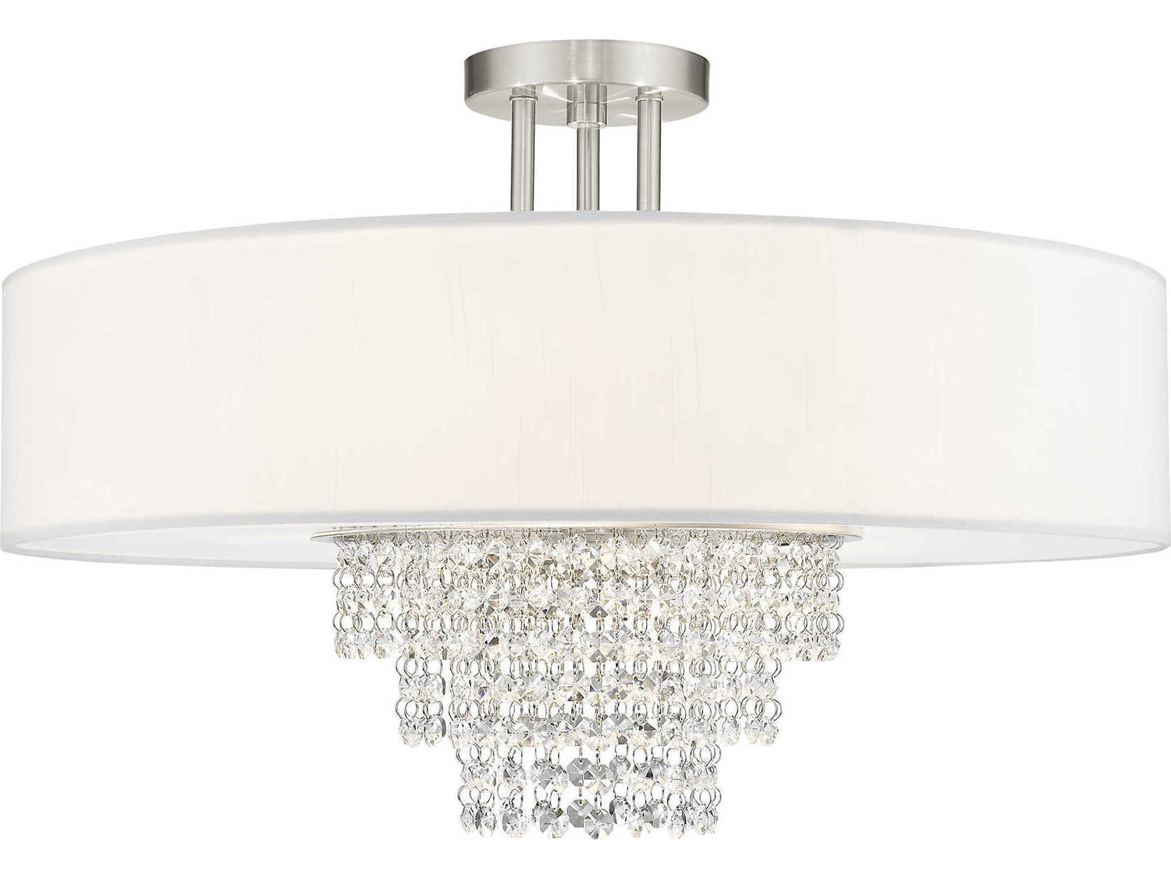 Livex Lighting Carlisle 5-Light Brushed Nickel Off White Crystal Drum Semi Flush Mount