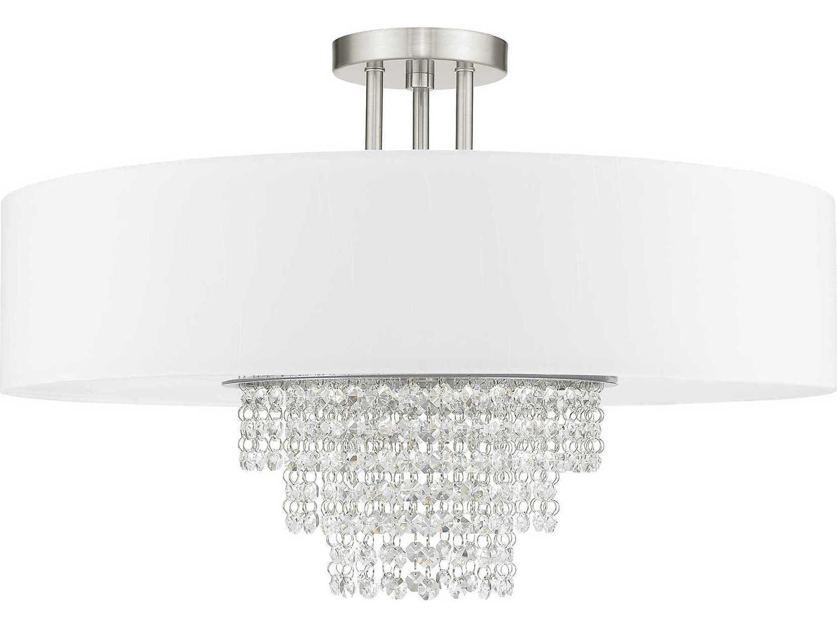 Livex Lighting Carlisle 5-Light Brushed Nickel Off White Crystal Drum Semi Flush Mount