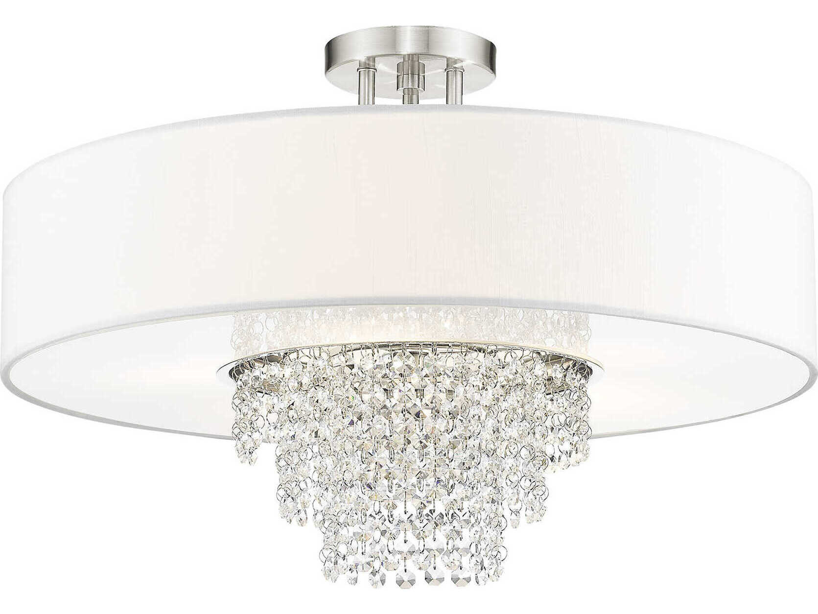 Livex Lighting Carlisle 5-Light Brushed Nickel Off White Crystal Drum Semi Flush Mount