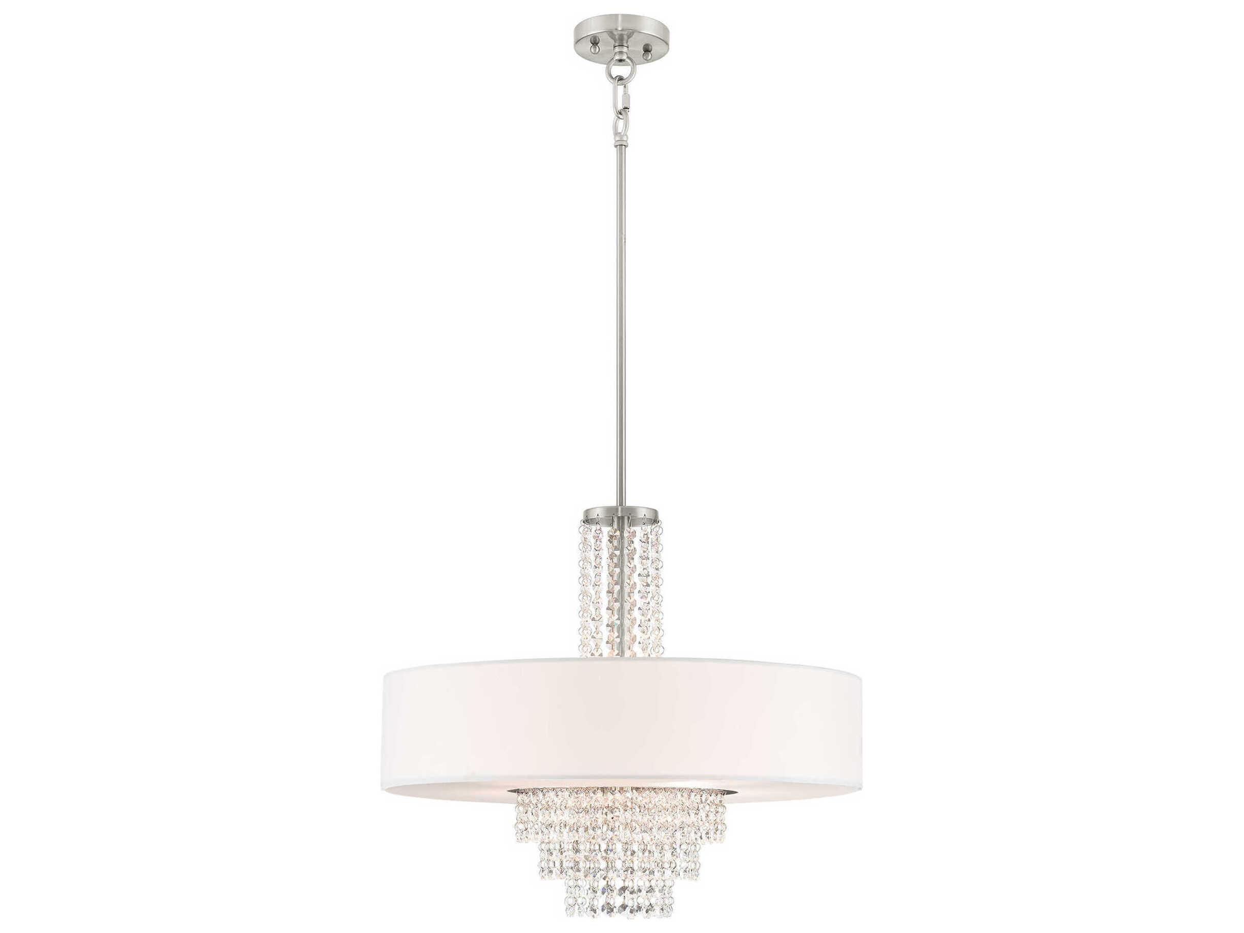 Livex Lighting Carlisle 5-Light Brushed Nickel Off White Crystal Drum Pendant