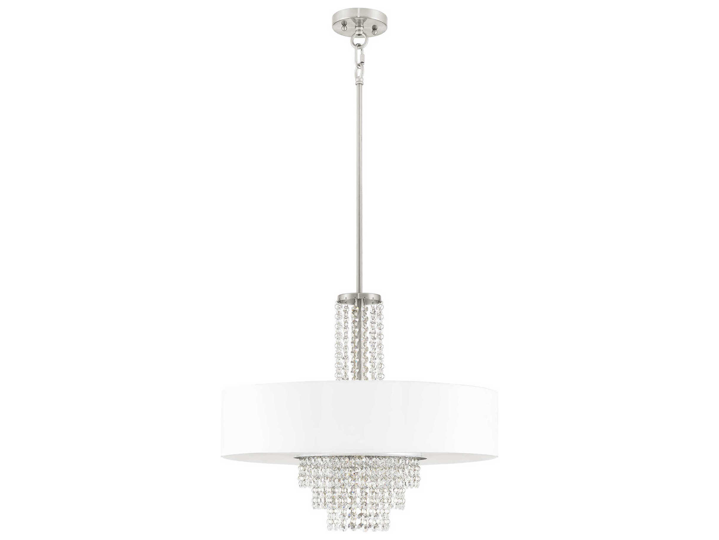 Livex Lighting Carlisle 5-Light Brushed Nickel Off White Crystal Drum Pendant