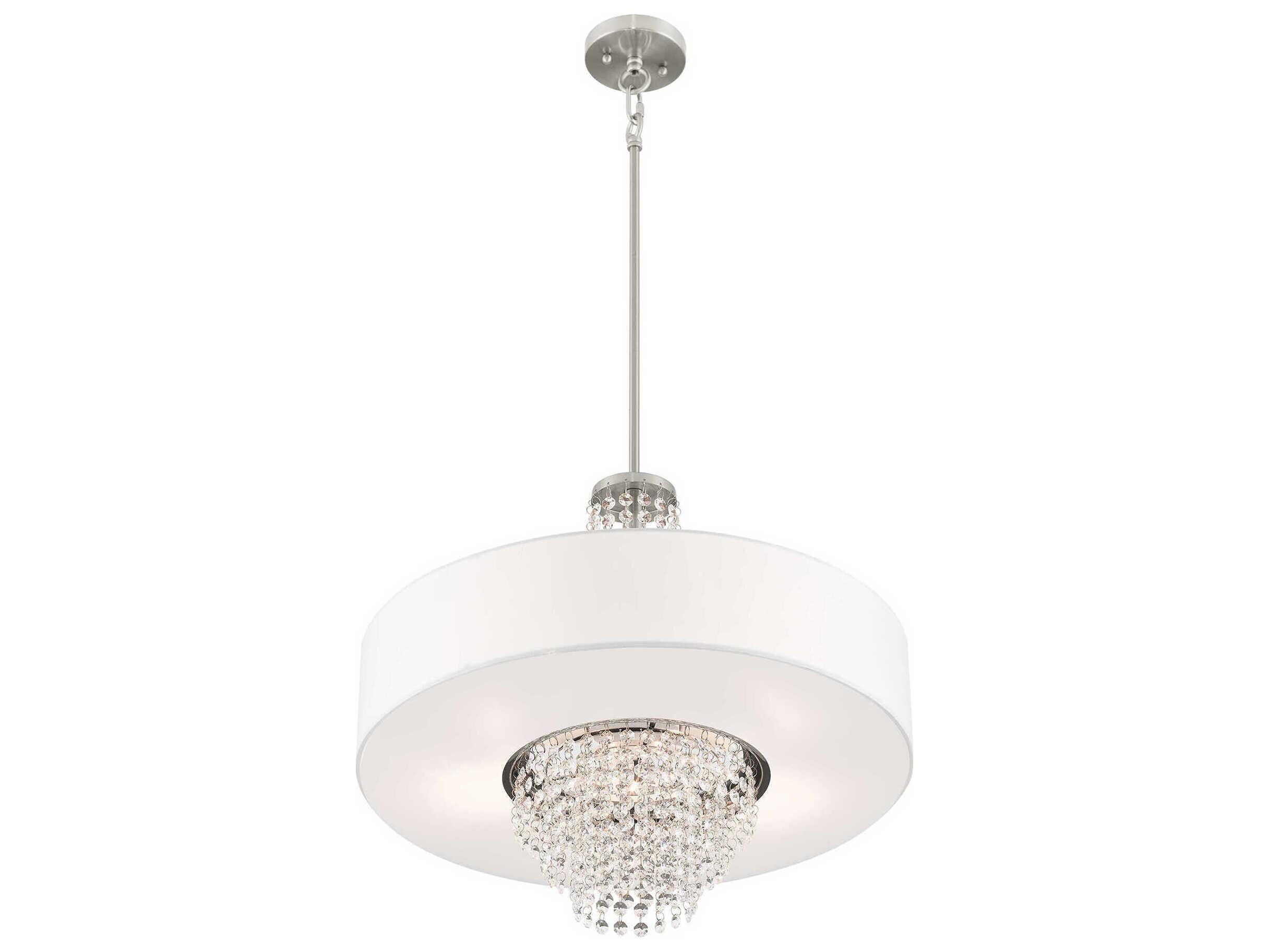Livex Lighting Carlisle 5-Light Brushed Nickel Off White Crystal Drum Pendant
