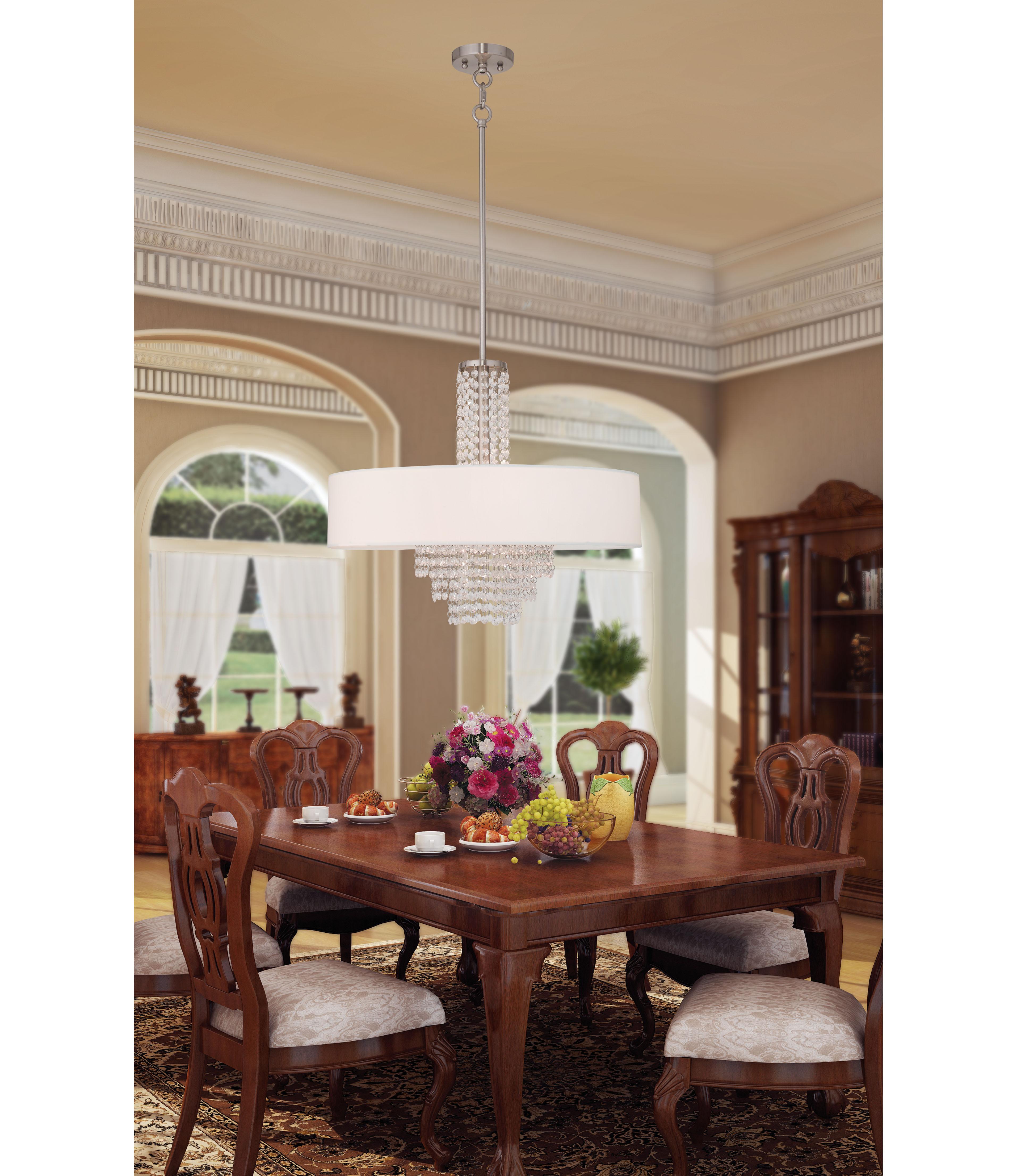 Livex Lighting Carlisle 5-Light Brushed Nickel Off White Crystal Drum Pendant