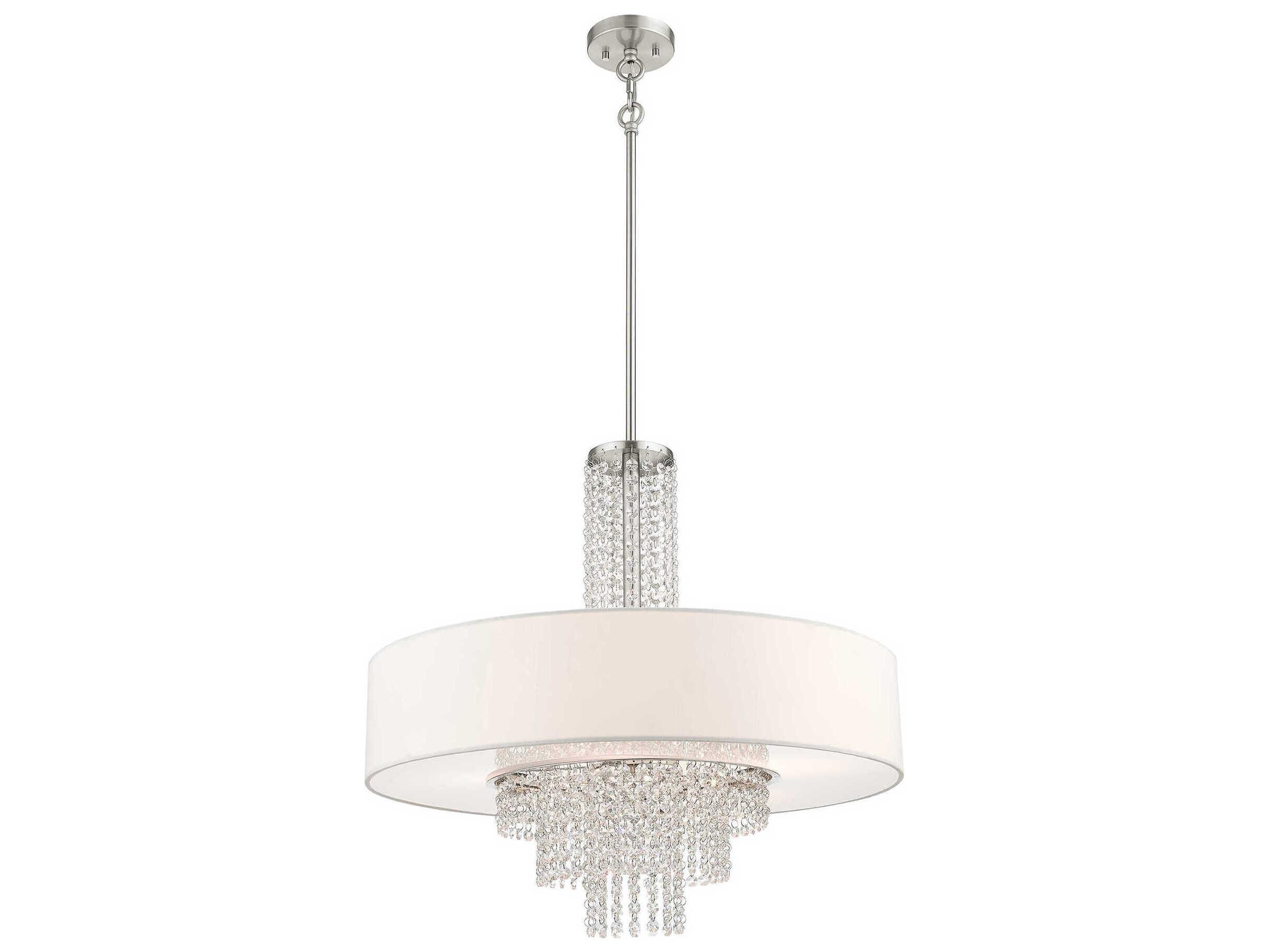 Livex Lighting Carlisle 5-Light Brushed Nickel Off White Crystal Drum Pendant