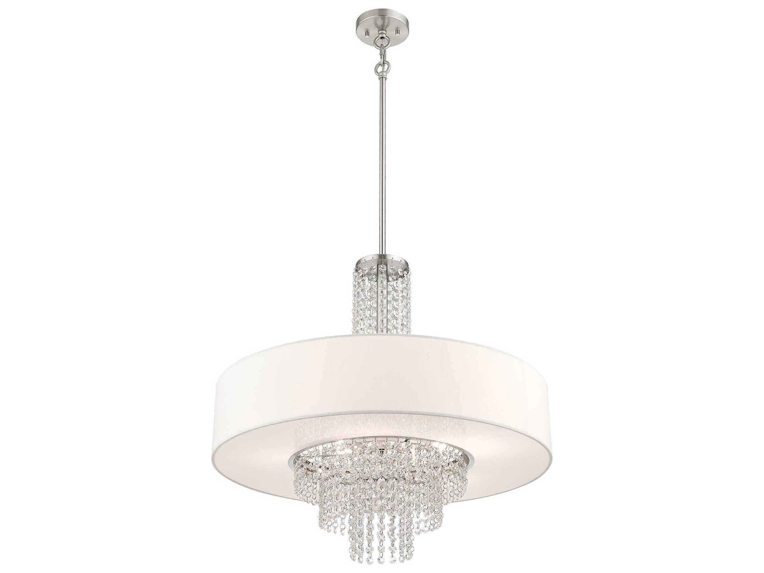 Livex Lighting Carlisle 5-Light Brushed Nickel Off White Crystal Drum Pendant