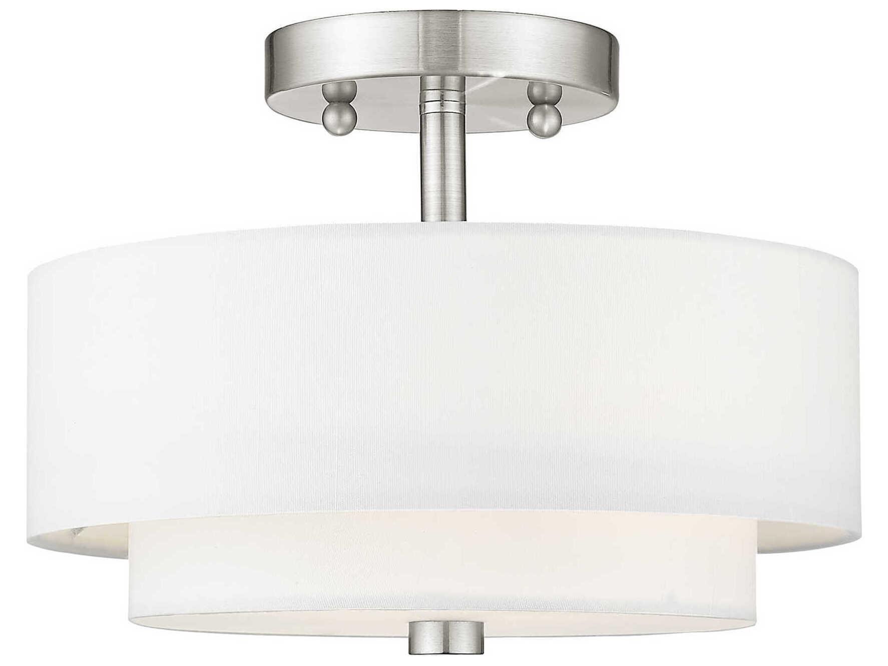 Livex Lighting Meridian 2-Light Brushed Nickel Drum Semi Flush Mount