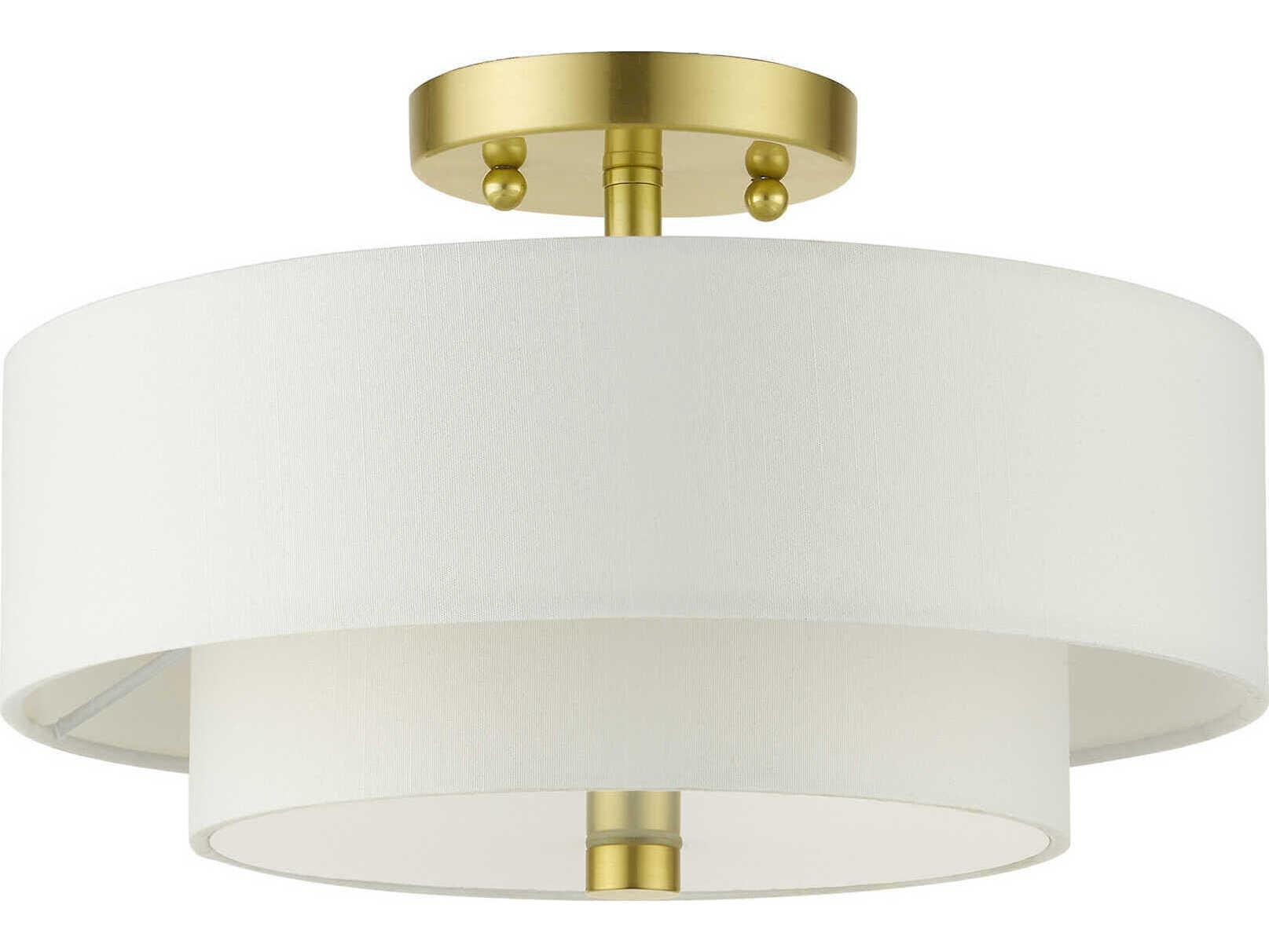 Livex Lighting Meridian 2-Light Satin Brass Drum Semi Flush Mount