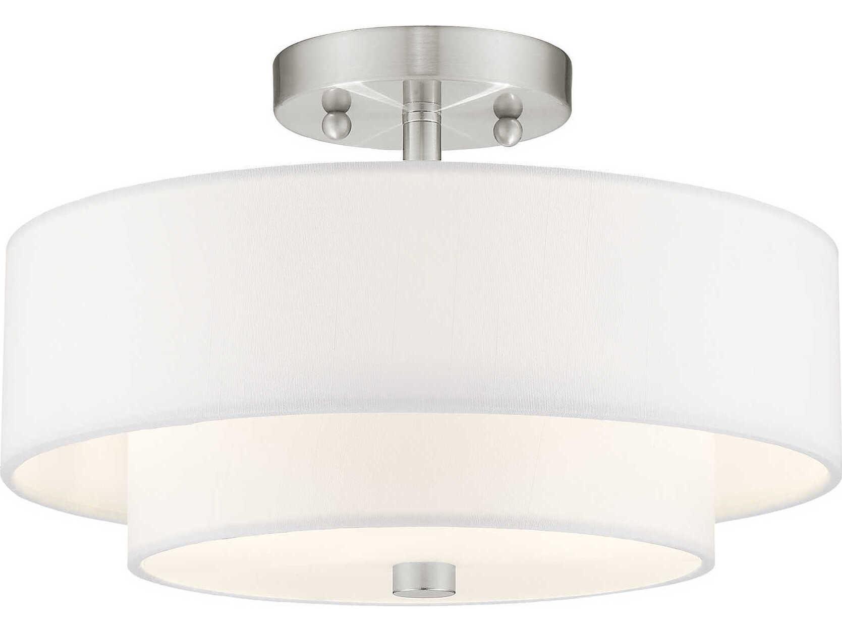 Livex Lighting Meridian 2-Light Brushed Nickel Drum Semi Flush Mount