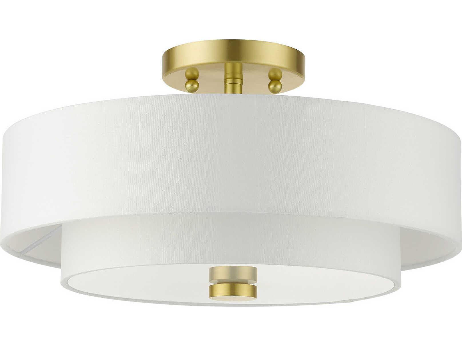 Livex Lighting Meridian 3-Light Satin Brass Drum Semi Flush Mount