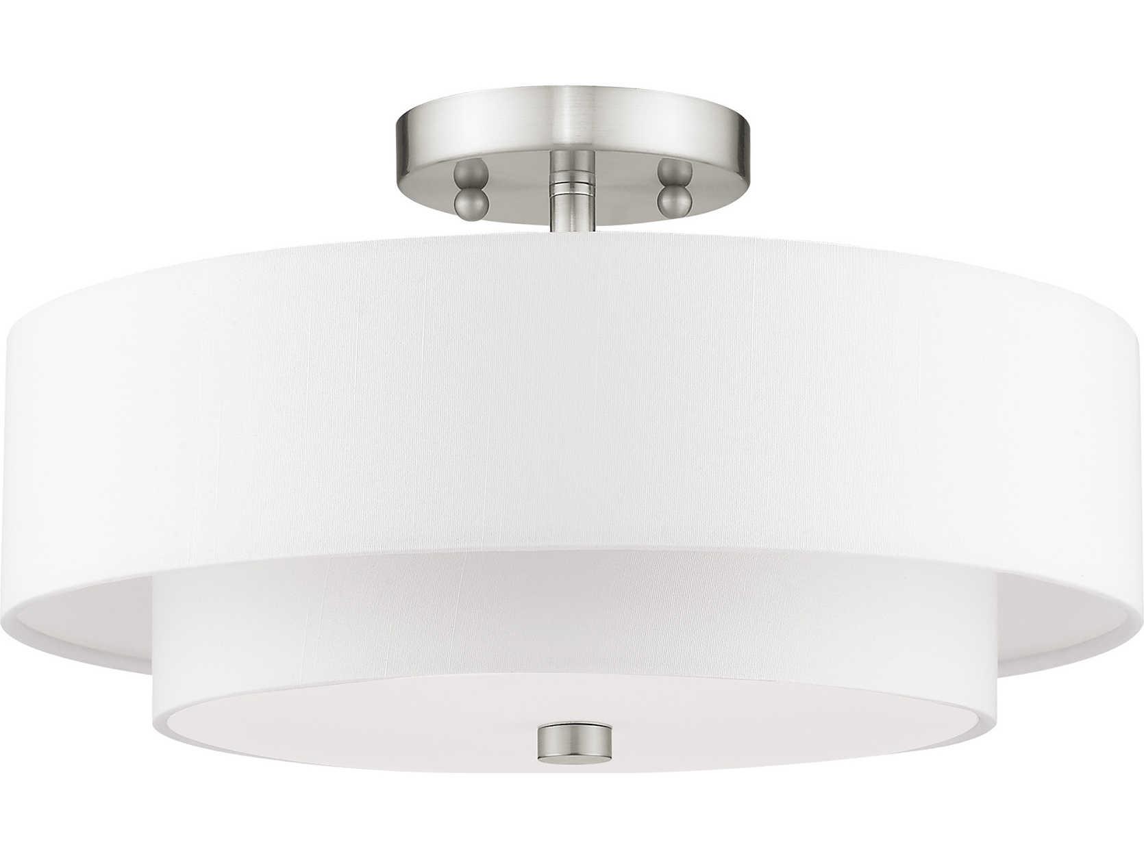 Livex Lighting Claremont 3-Light Brushed Nickel Cylinder Round Semi Flush Mount