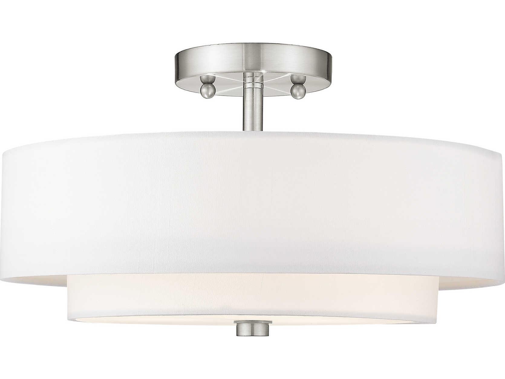 Livex Lighting Claremont 3-Light Brushed Nickel Cylinder Round Semi Flush Mount