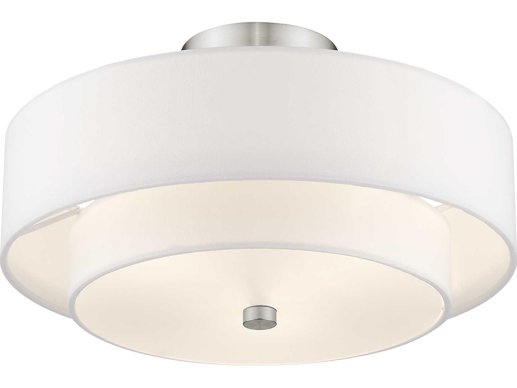 Livex Lighting Claremont 3-Light Brushed Nickel Cylinder Round Semi Flush Mount