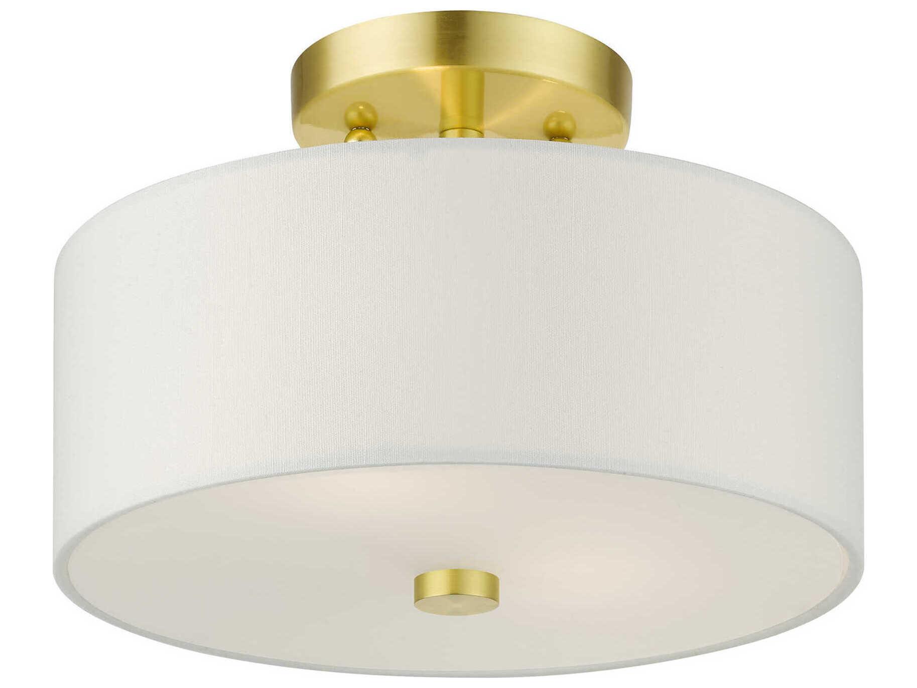 Livex Lighting Meridian 2-Light Satin Brass Drum Semi Flush Mount