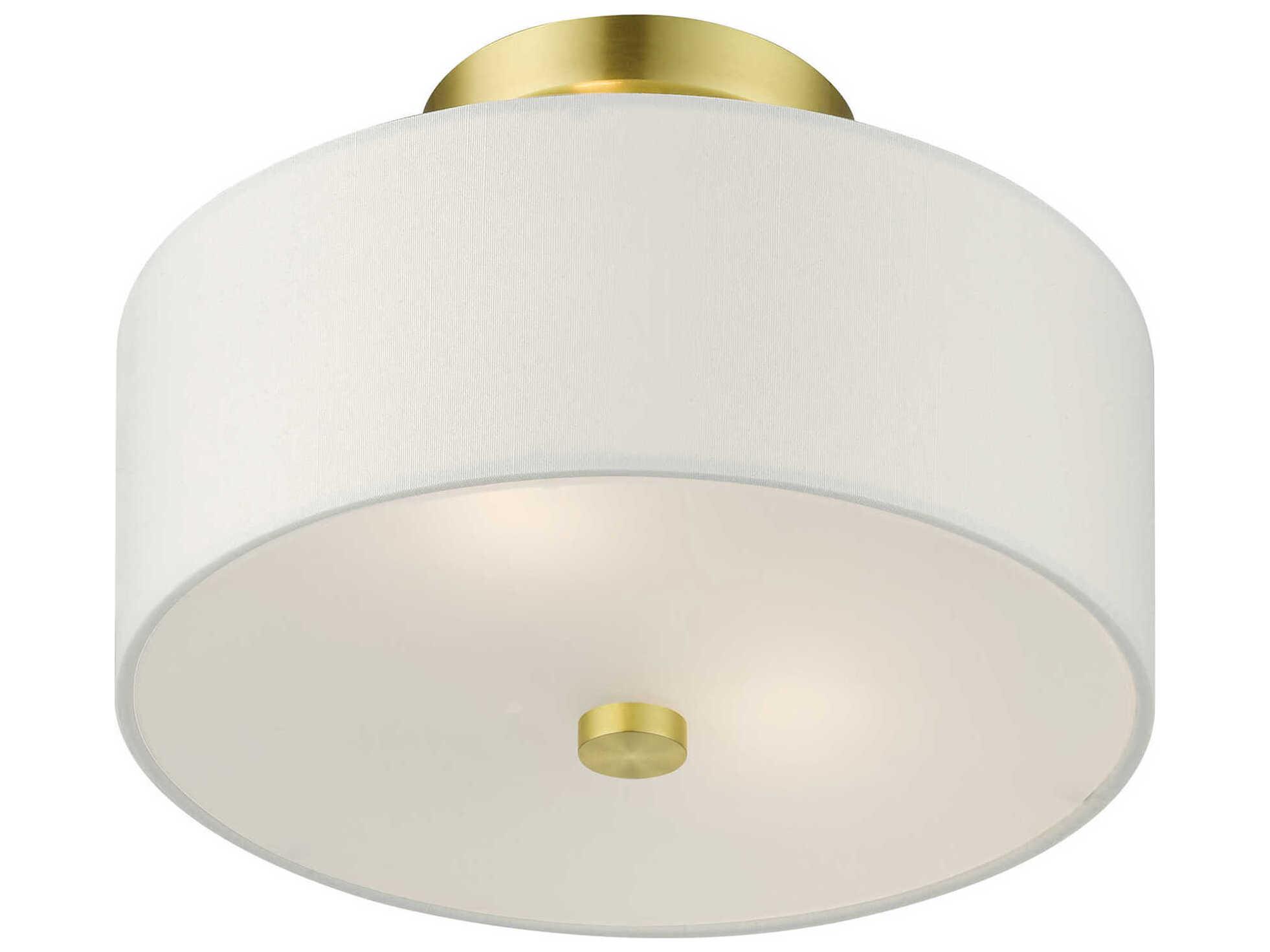 Livex Lighting Meridian 2-Light Satin Brass Drum Semi Flush Mount