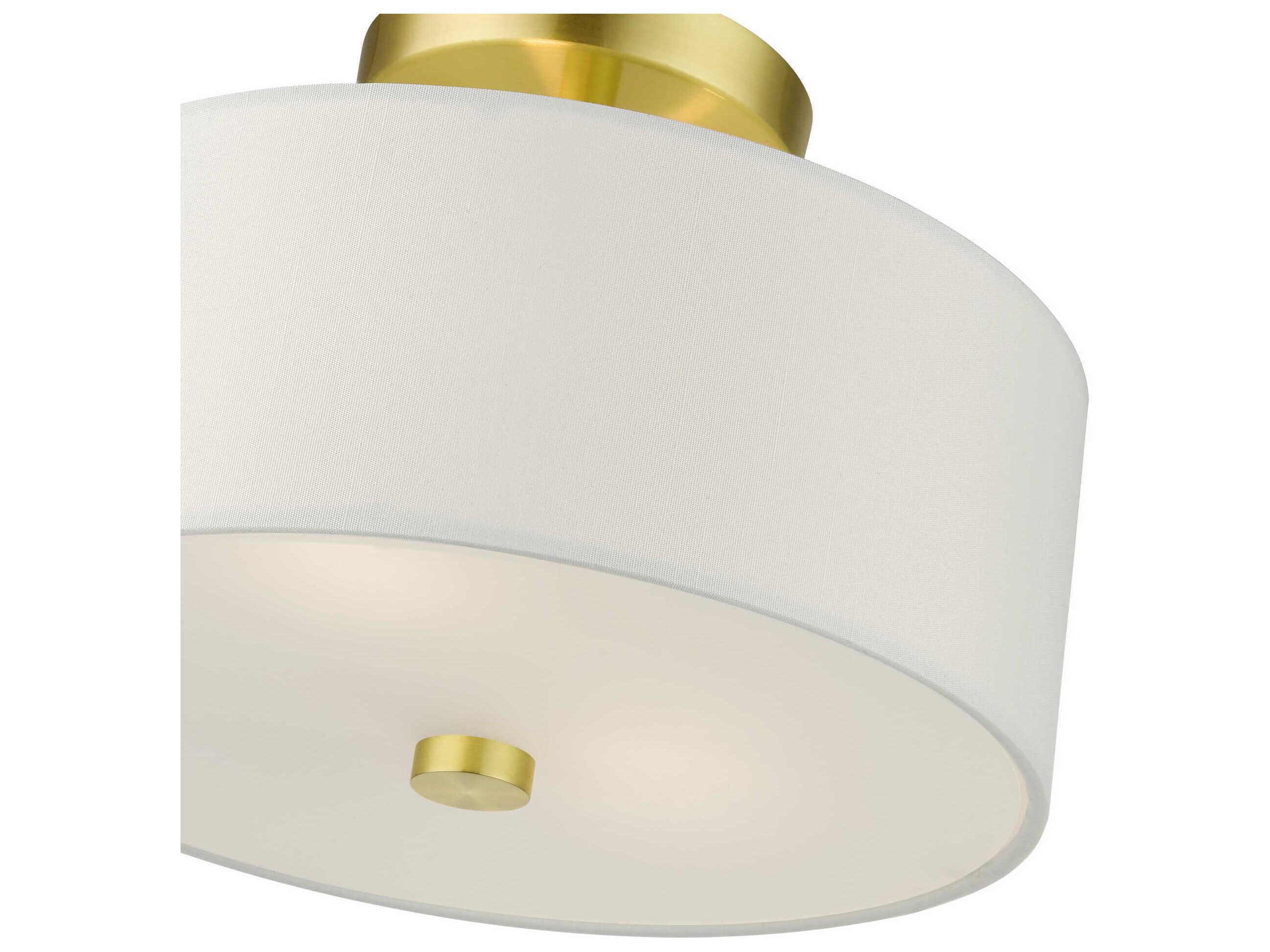 Livex Lighting Meridian 2-Light Satin Brass Drum Semi Flush Mount