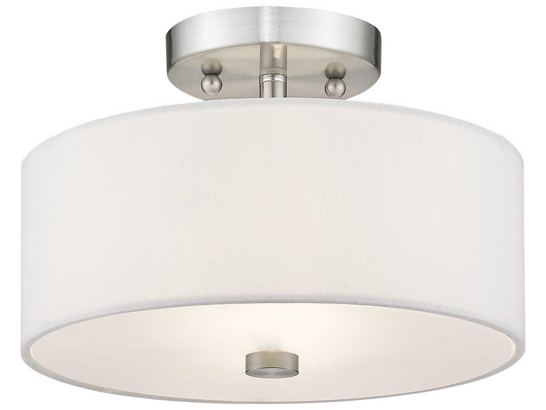 Livex Lighting Meridian 2-Light Brushed Nickel Drum Semi Flush Mount