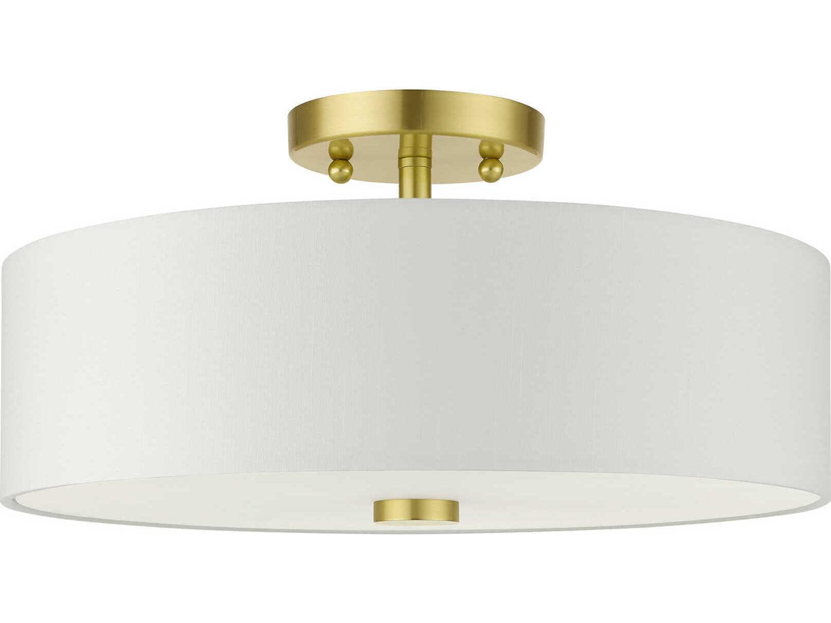 Livex Lighting Meridian 3-Light Satin Brass Drum Semi Flush Mount