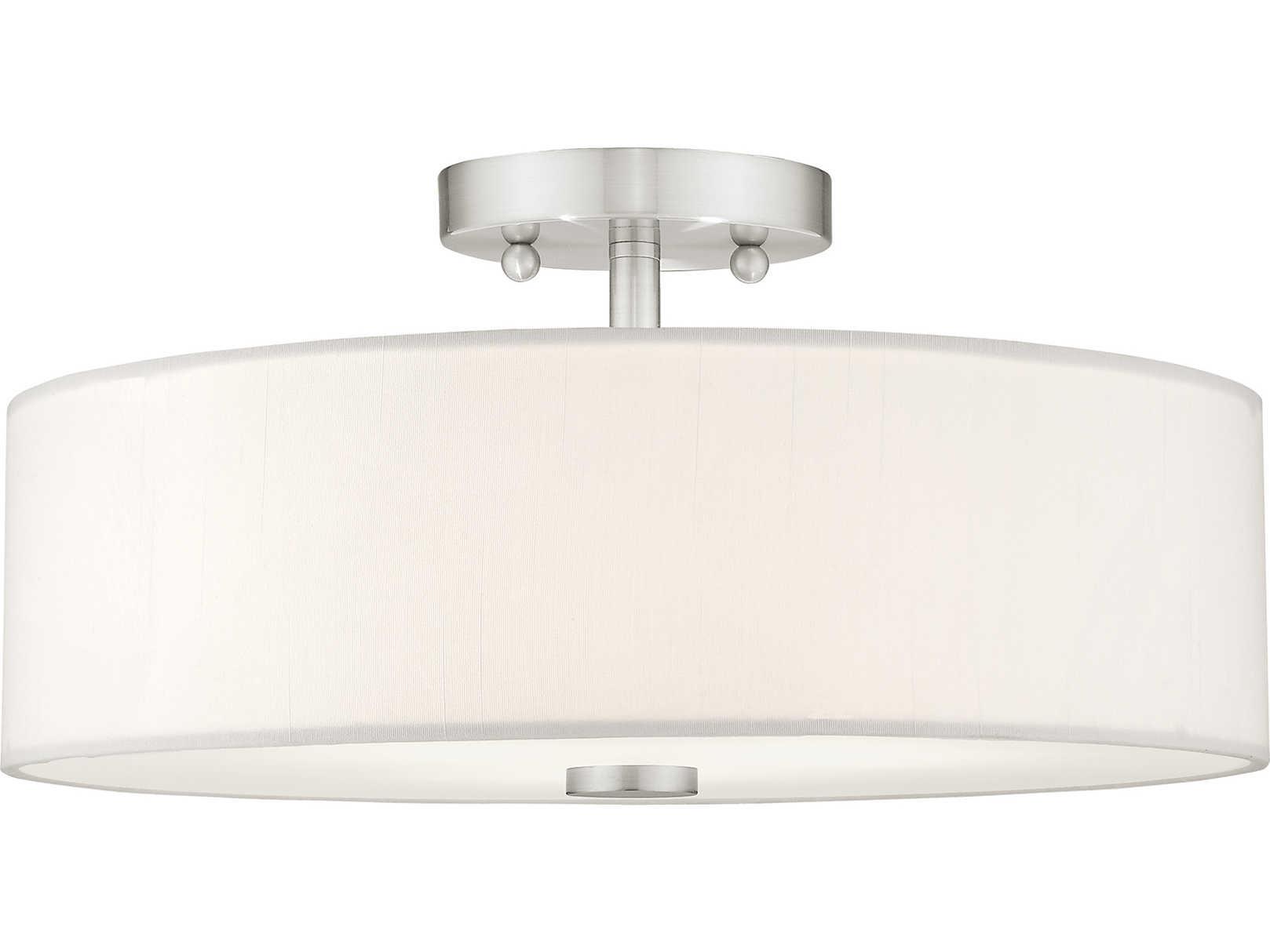 Livex Lighting Brighton 3-Light Brushed Nickel Drum Round Semi Flush Mount