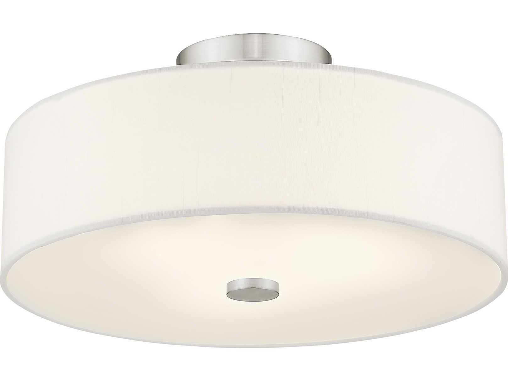 Livex Lighting Brighton 3-Light Brushed Nickel Drum Round Semi Flush Mount
