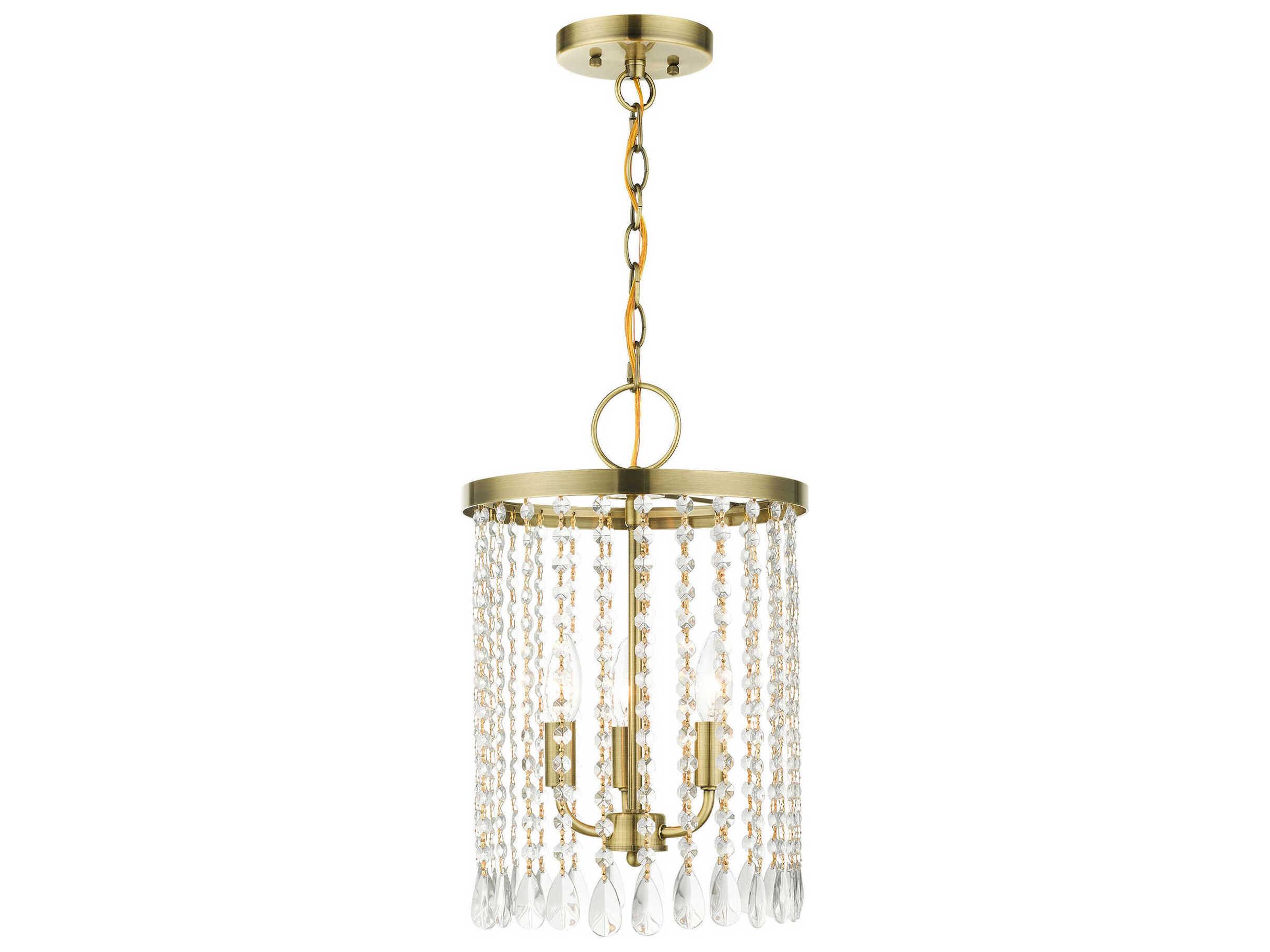 Livex Lighting Elizabeth 3-Light Antique Brass Crystal Candelabra Chandelier