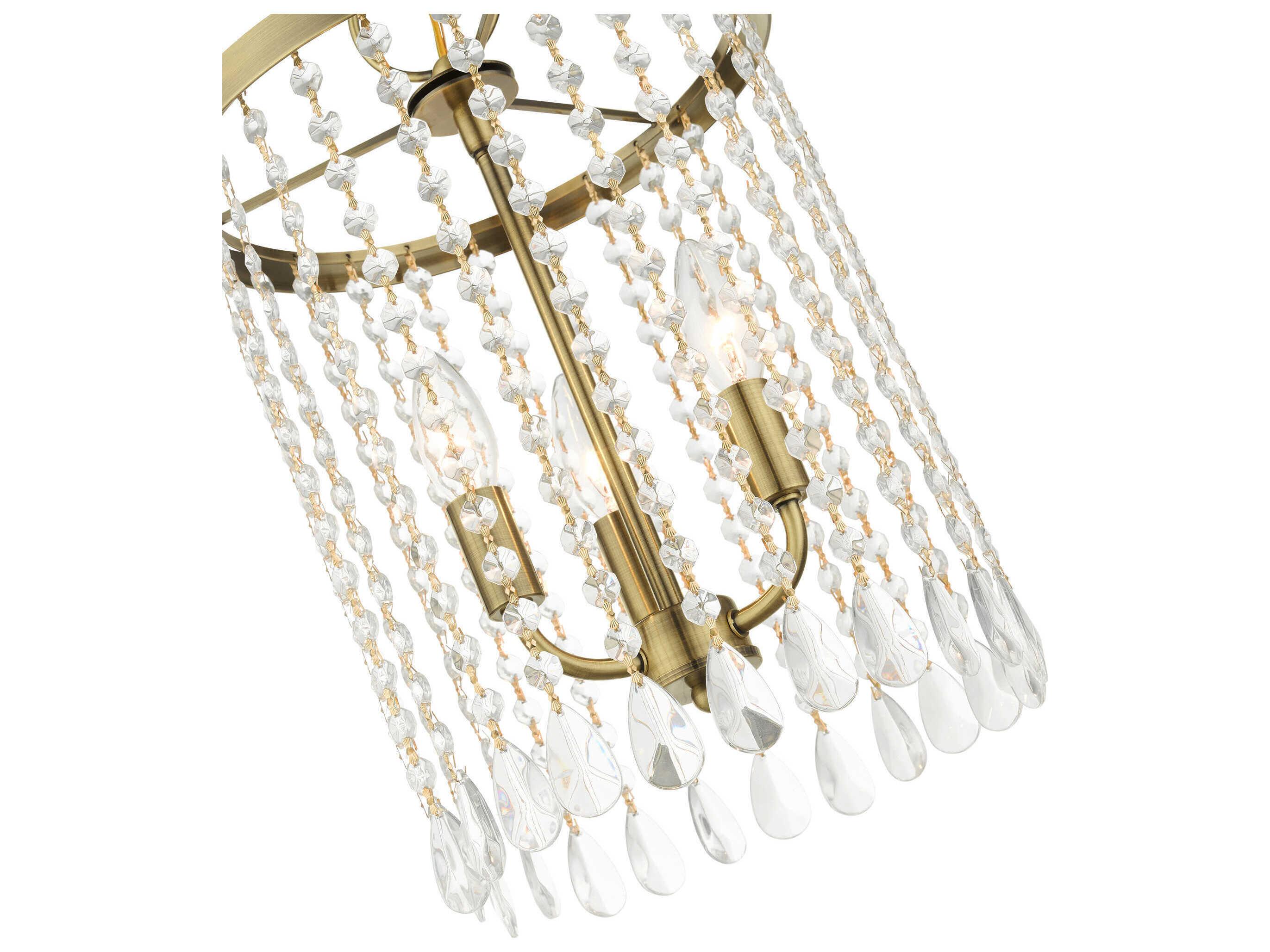 Livex Lighting Elizabeth 3-Light Antique Brass Crystal Candelabra Chandelier