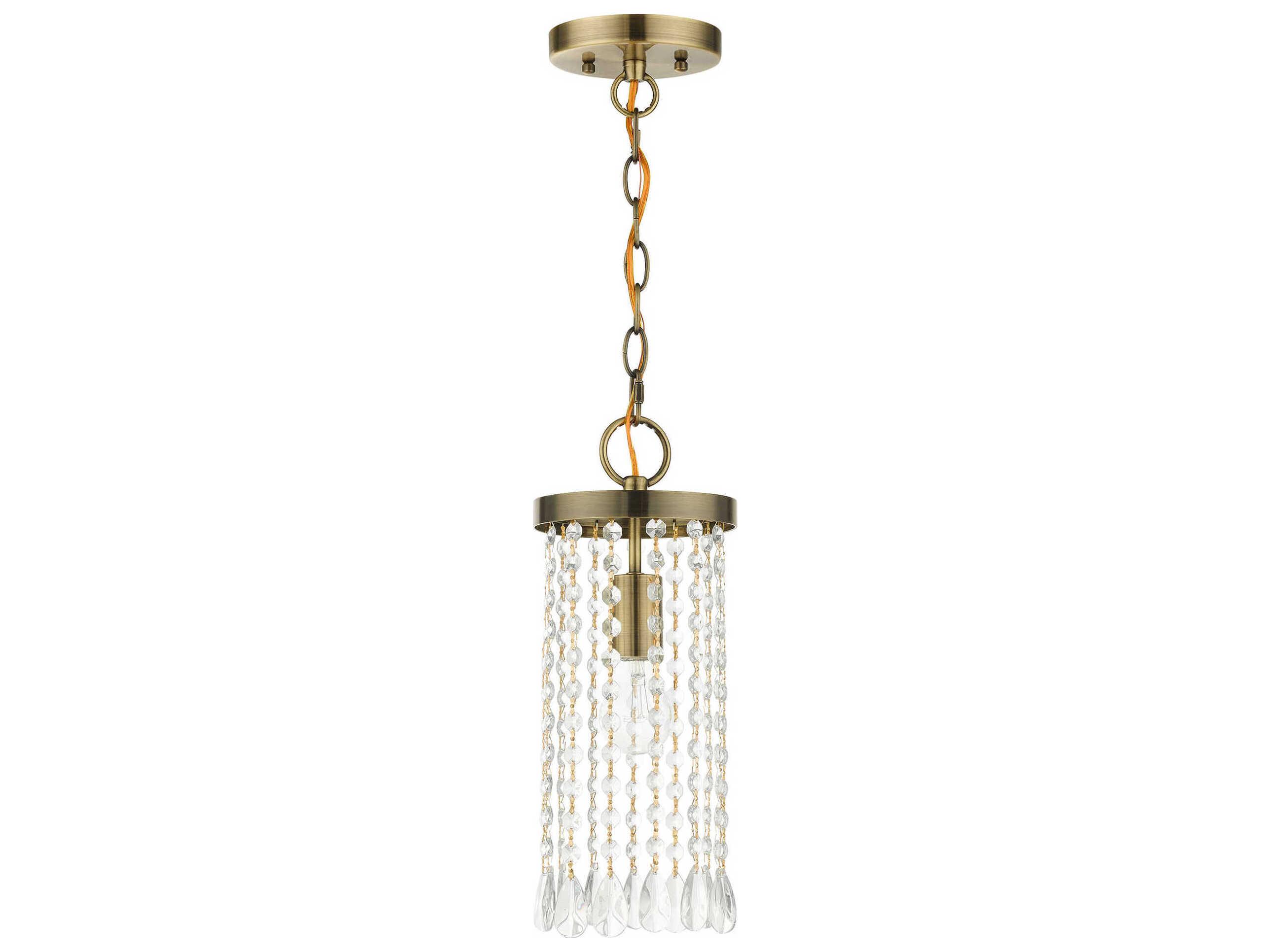 Livex Lighting Elizabeth 1-Light Antique Brass Crystal Mini Pendant