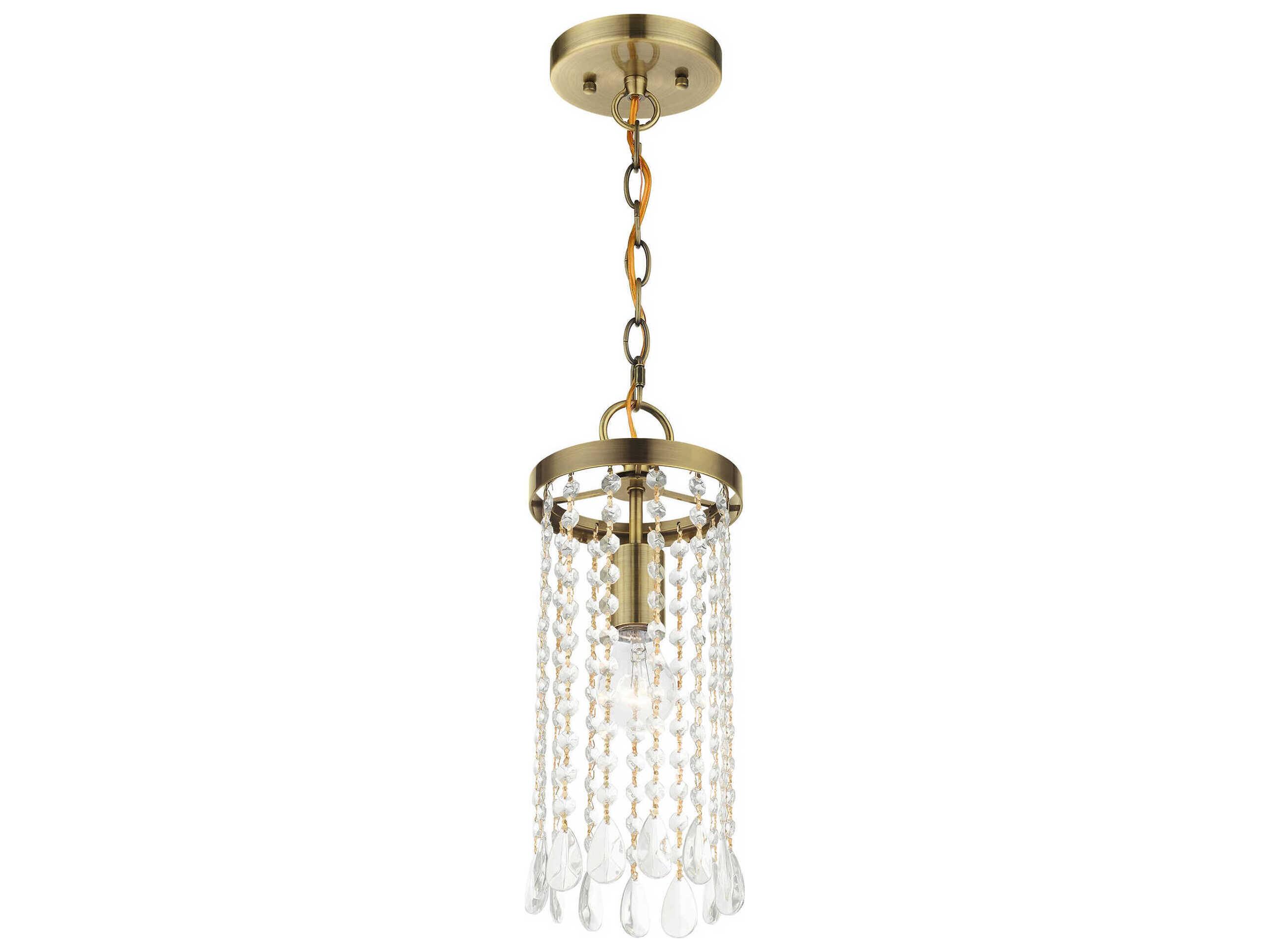 Livex Lighting Elizabeth 1-Light Antique Brass Crystal Mini Pendant