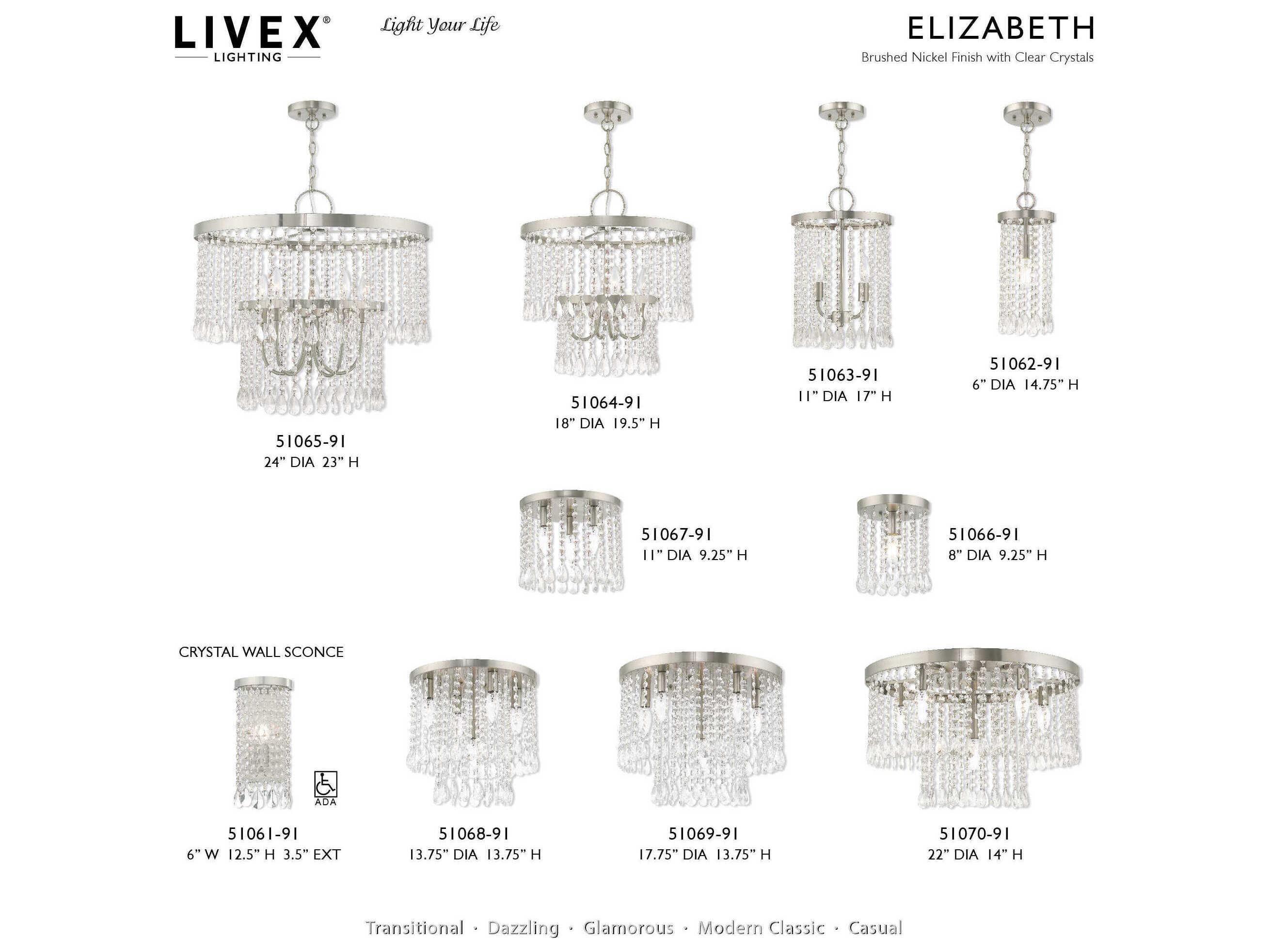 Livex Lighting Elizabeth 5-Light Brushed Nickel Crystal Chandelier