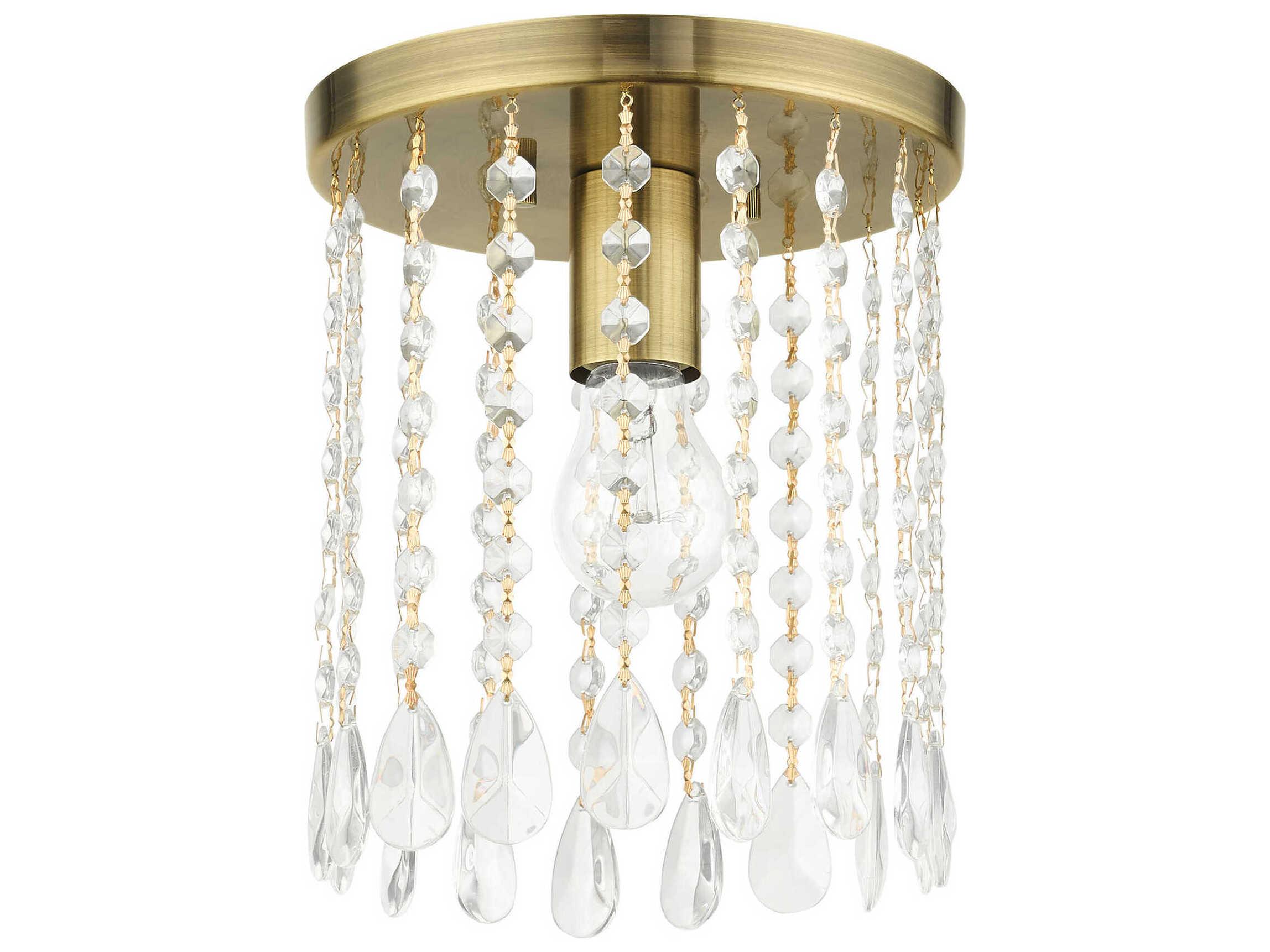 Livex Lighting Elizabeth 1-Light Antique Brass Crystal Flush Mount