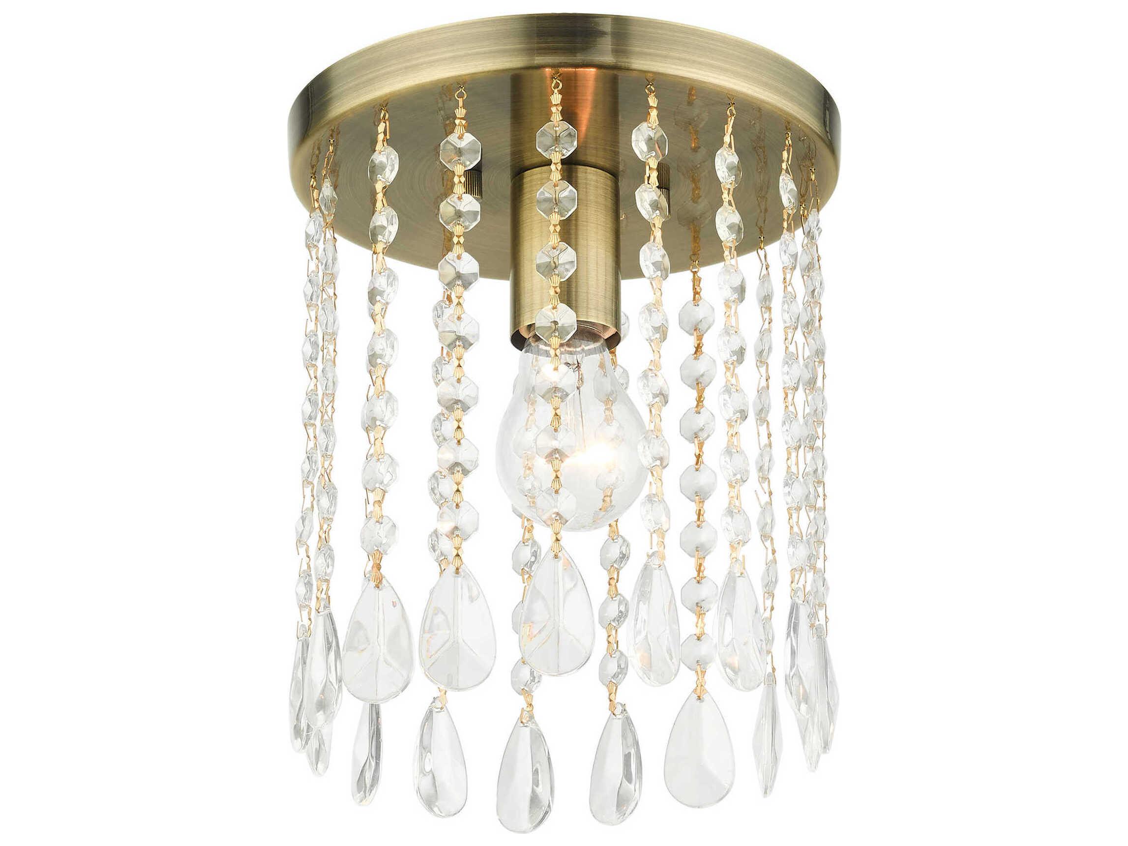 Livex Lighting Elizabeth 1-Light Antique Brass Crystal Flush Mount