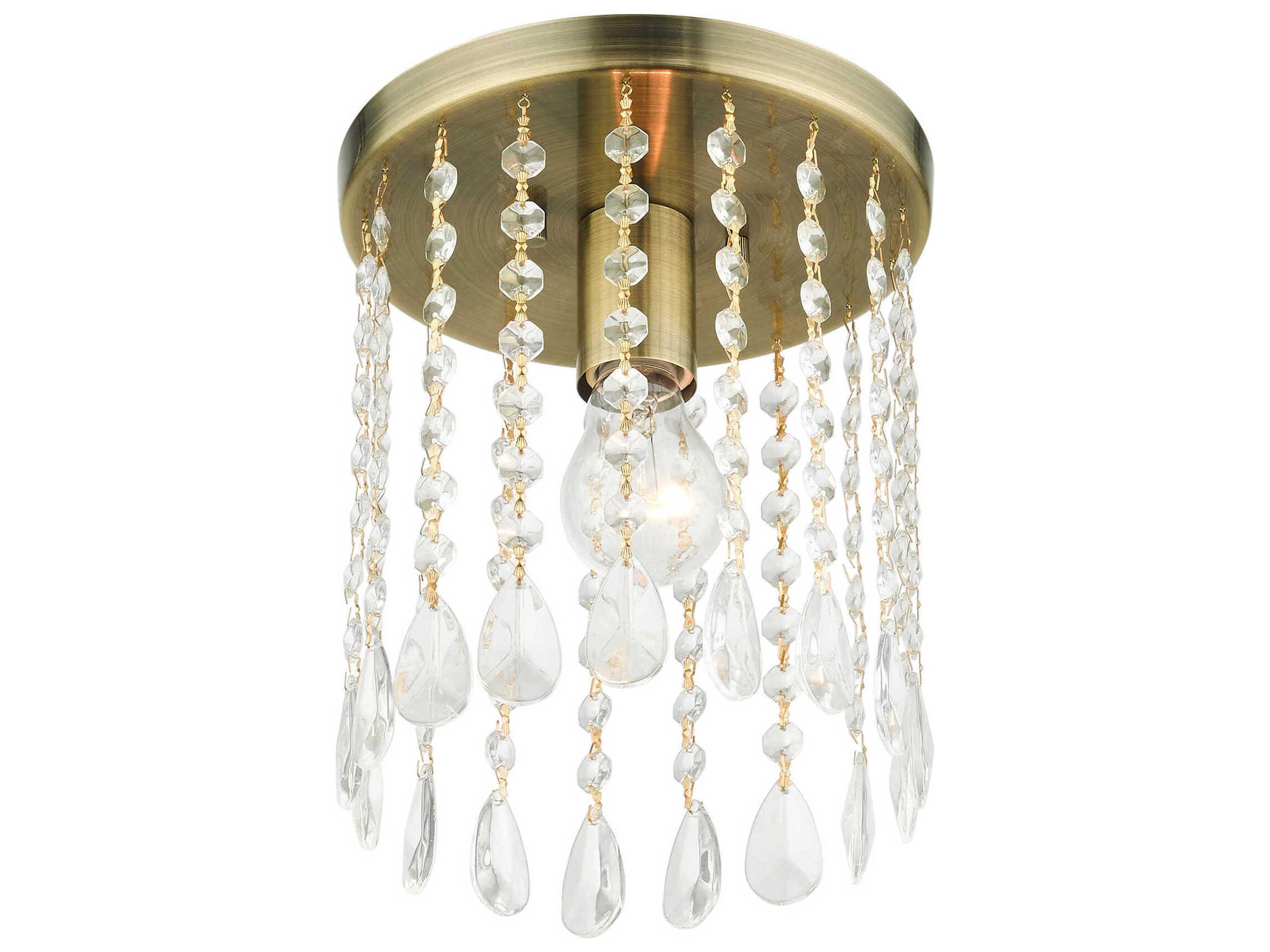 Livex Lighting Elizabeth 1-Light Antique Brass Crystal Flush Mount