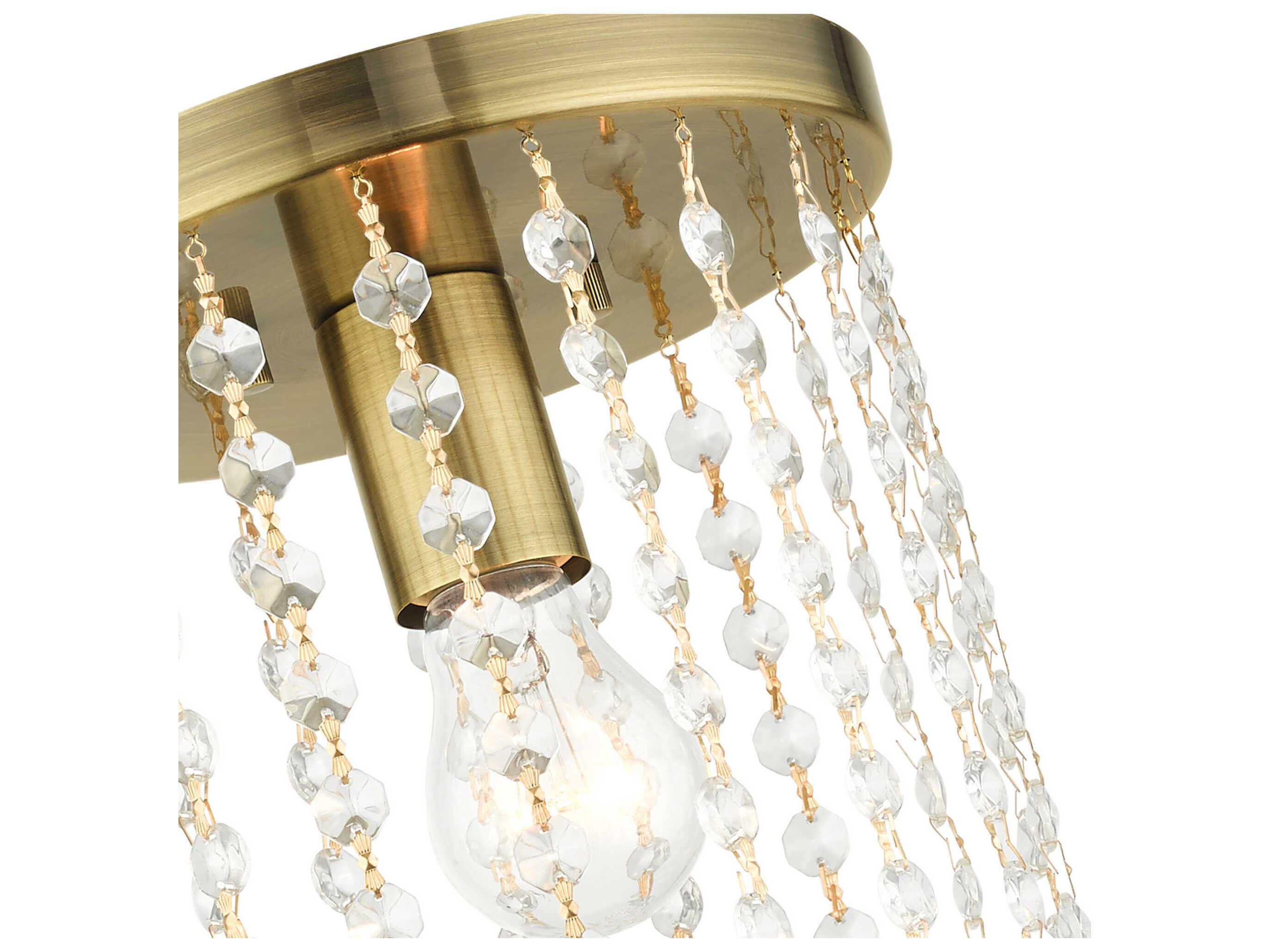 Livex Lighting Elizabeth 1-Light Antique Brass Crystal Flush Mount