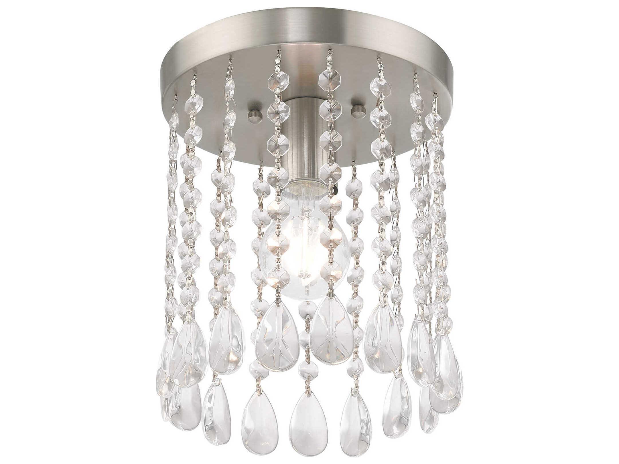 Livex Lighting Elizabeth 1-Light Brushed Nickel Crystal Flush Mount