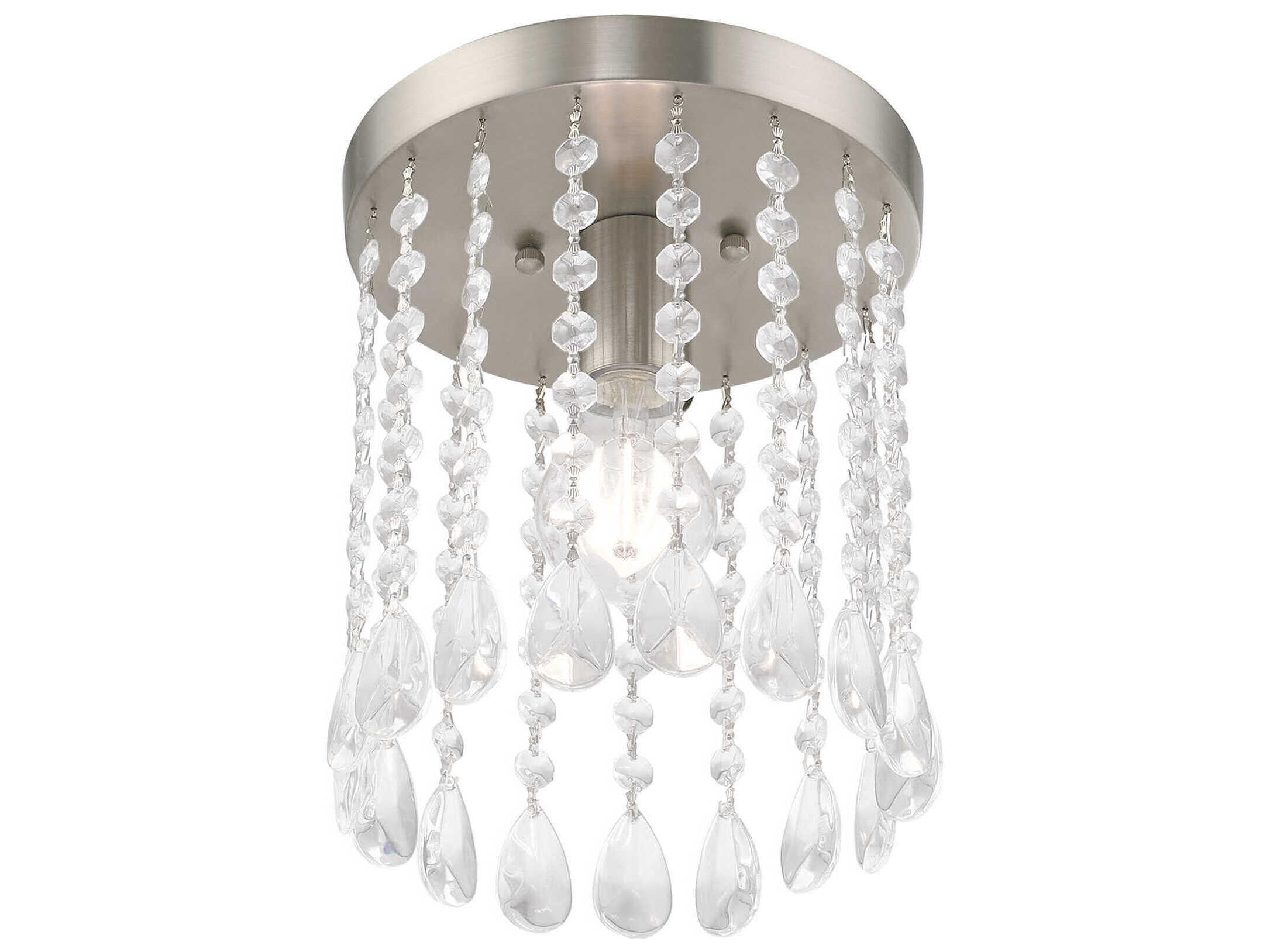Livex Lighting Elizabeth 1-Light Brushed Nickel Crystal Flush Mount