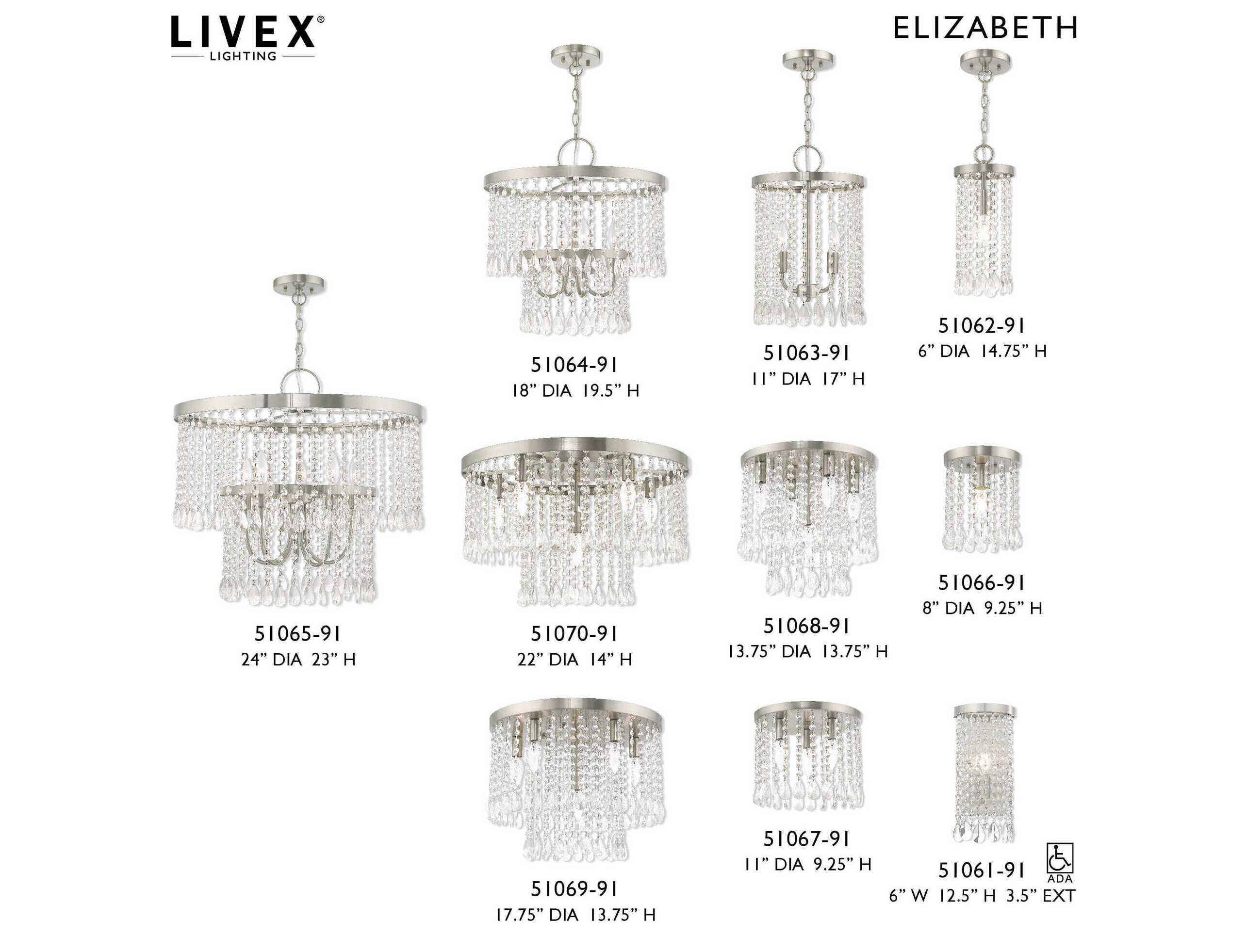 Livex Lighting Elizabeth 1-Light Brushed Nickel Crystal Flush Mount