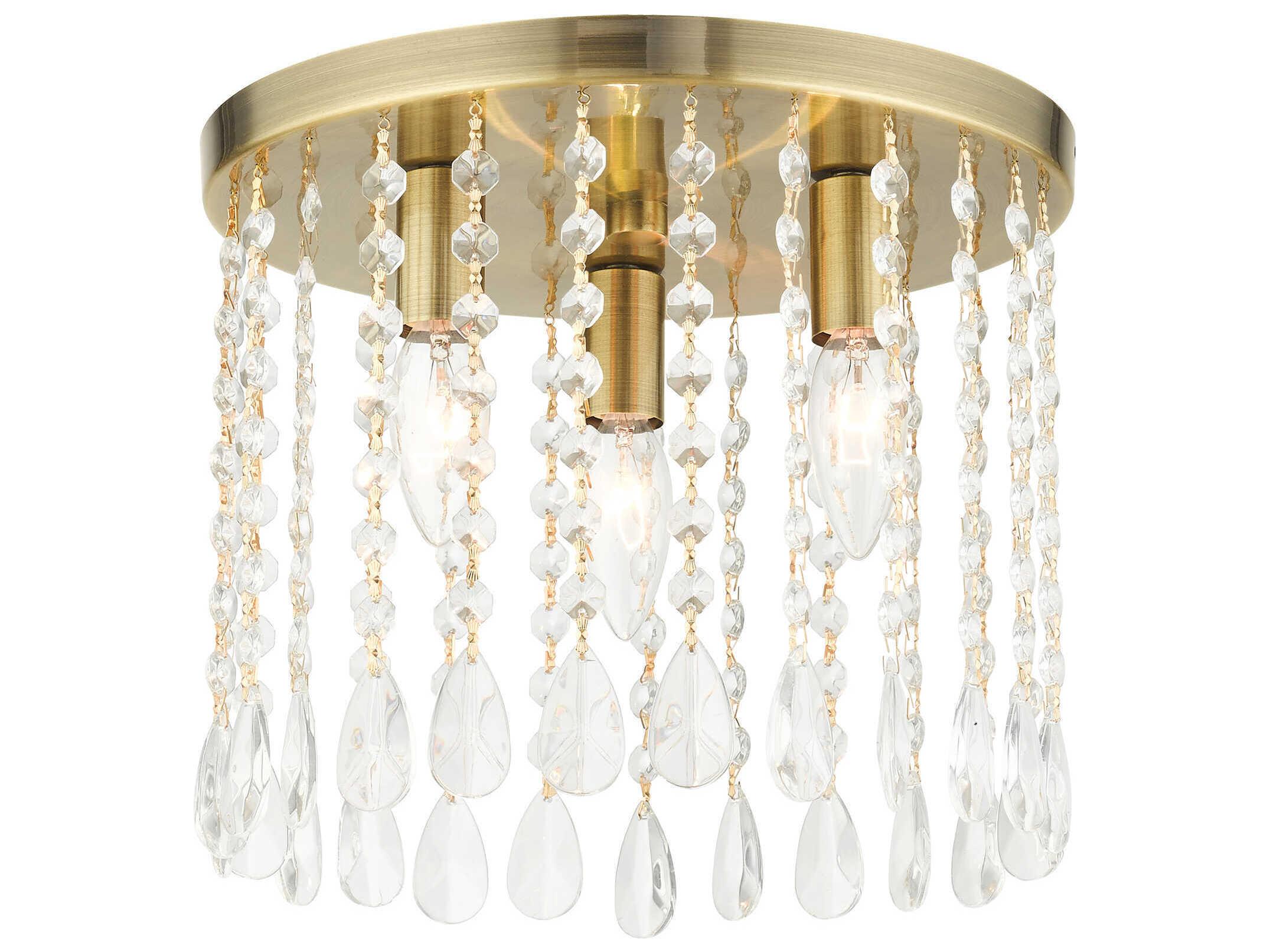 Livex Lighting Elizabeth 3-Light Antique Brass Crystal Flush Mount