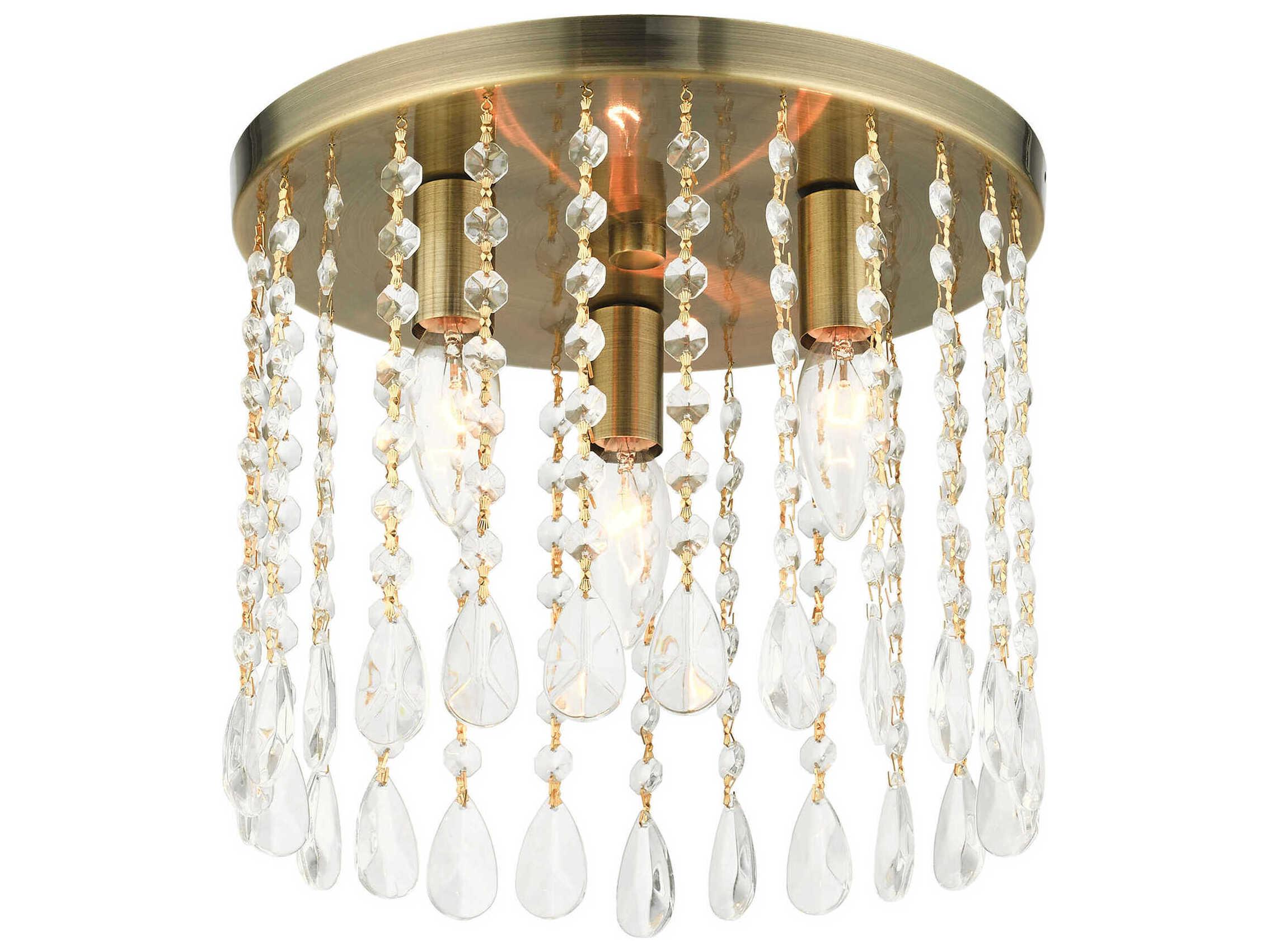 Livex Lighting Elizabeth 3-Light Antique Brass Crystal Flush Mount