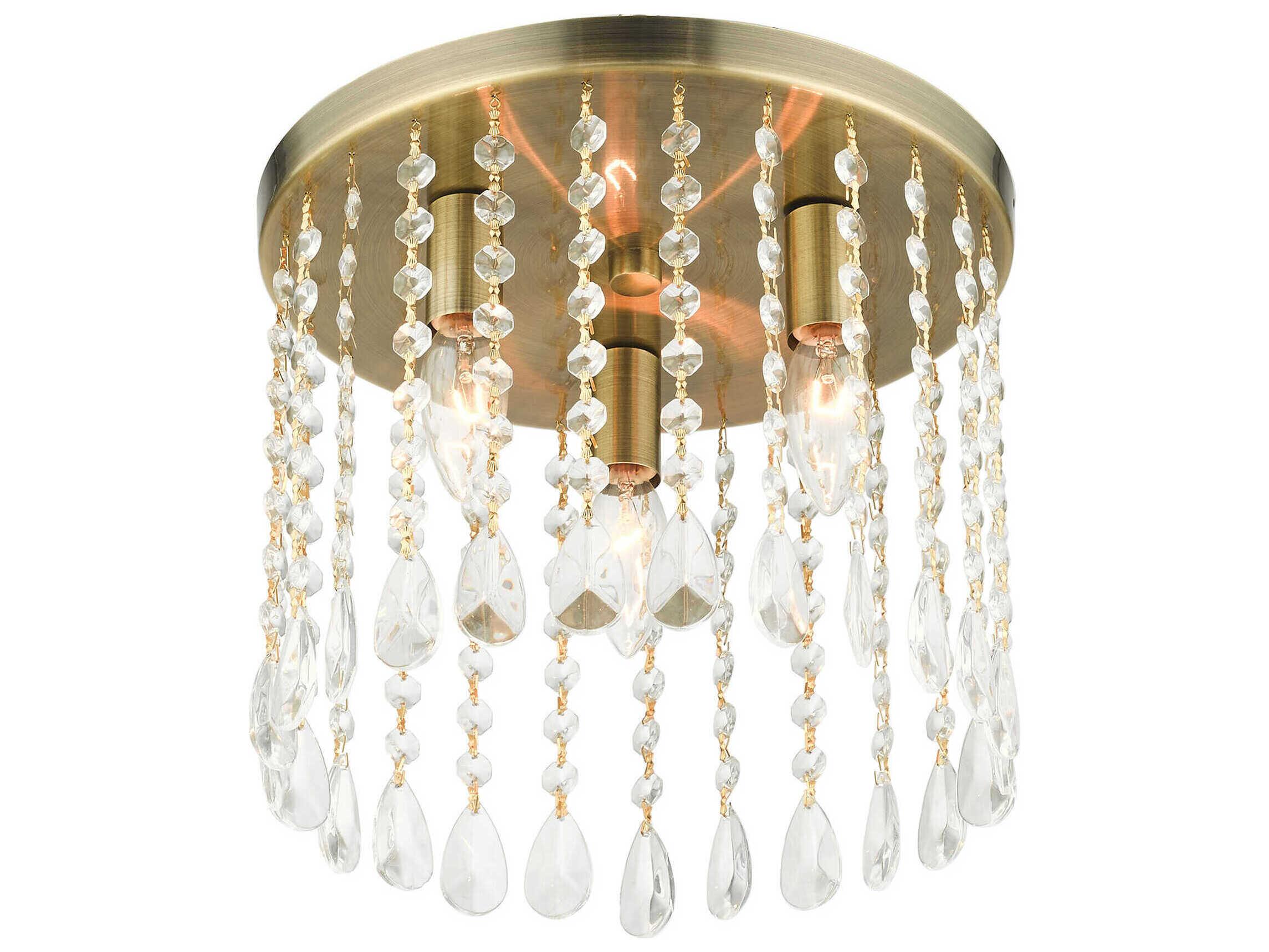 Livex Lighting Elizabeth 3-Light Antique Brass Crystal Flush Mount