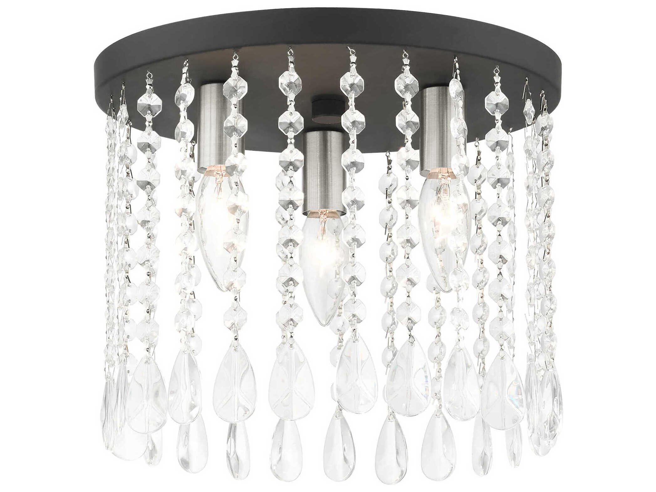 Livex Lighting Elizabeth 3-Light Black Crystal Flush Mount