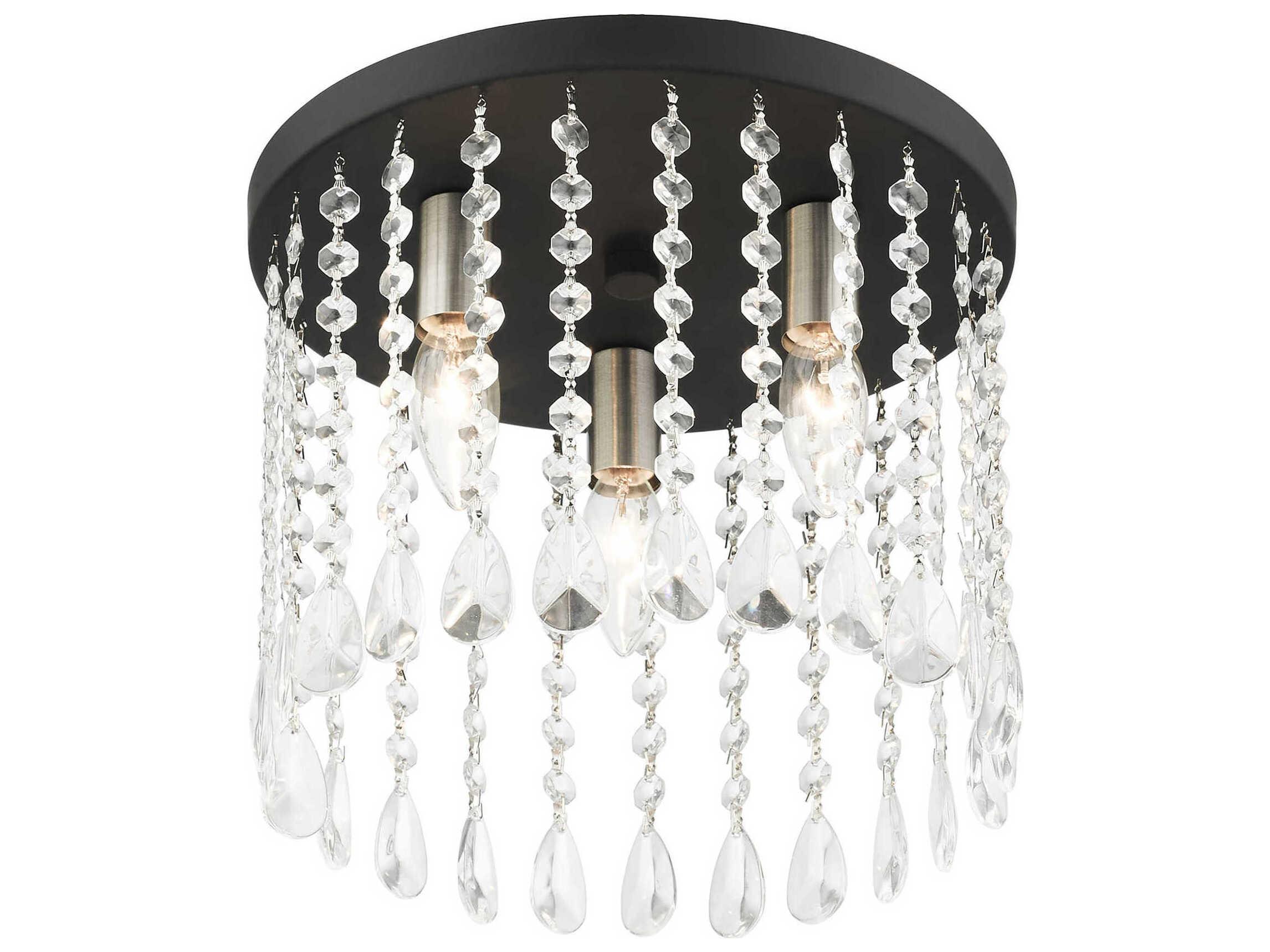 Livex Lighting Elizabeth 3-Light Black Crystal Flush Mount