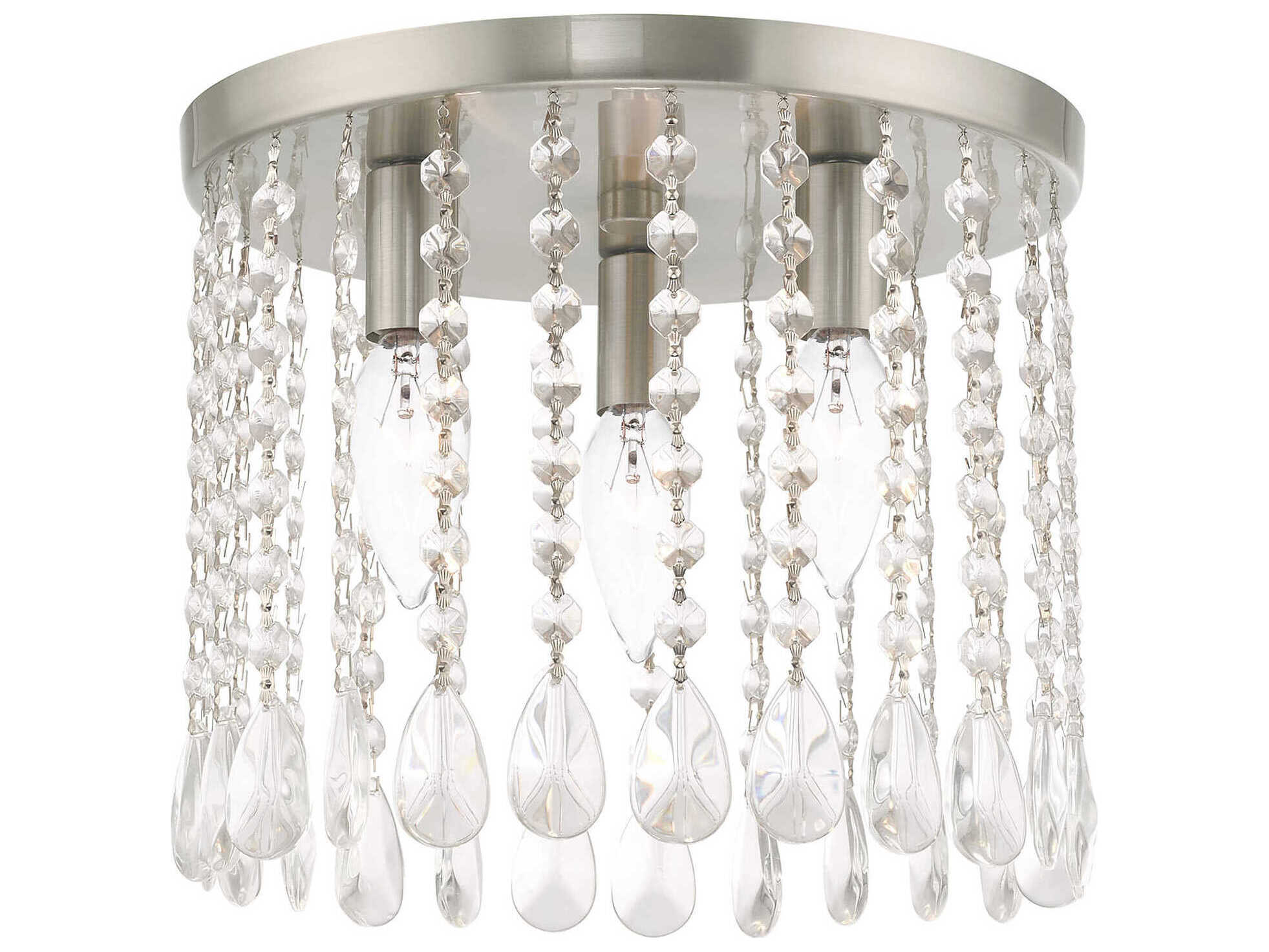 Livex Lighting Elizabeth 3-Light Brushed Nickel Crystal Flush Mount