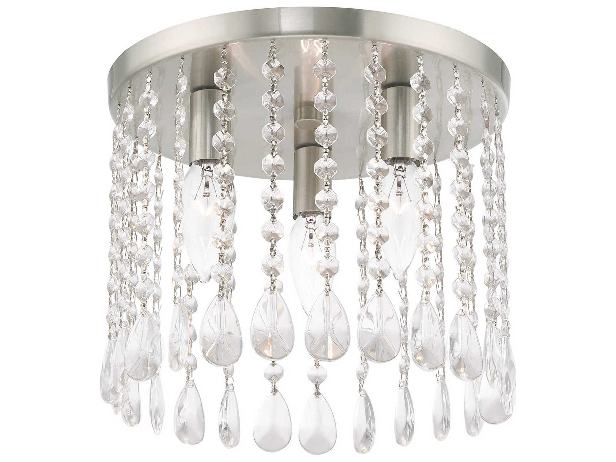 Livex Lighting Elizabeth 3-Light Brushed Nickel Crystal Flush Mount
