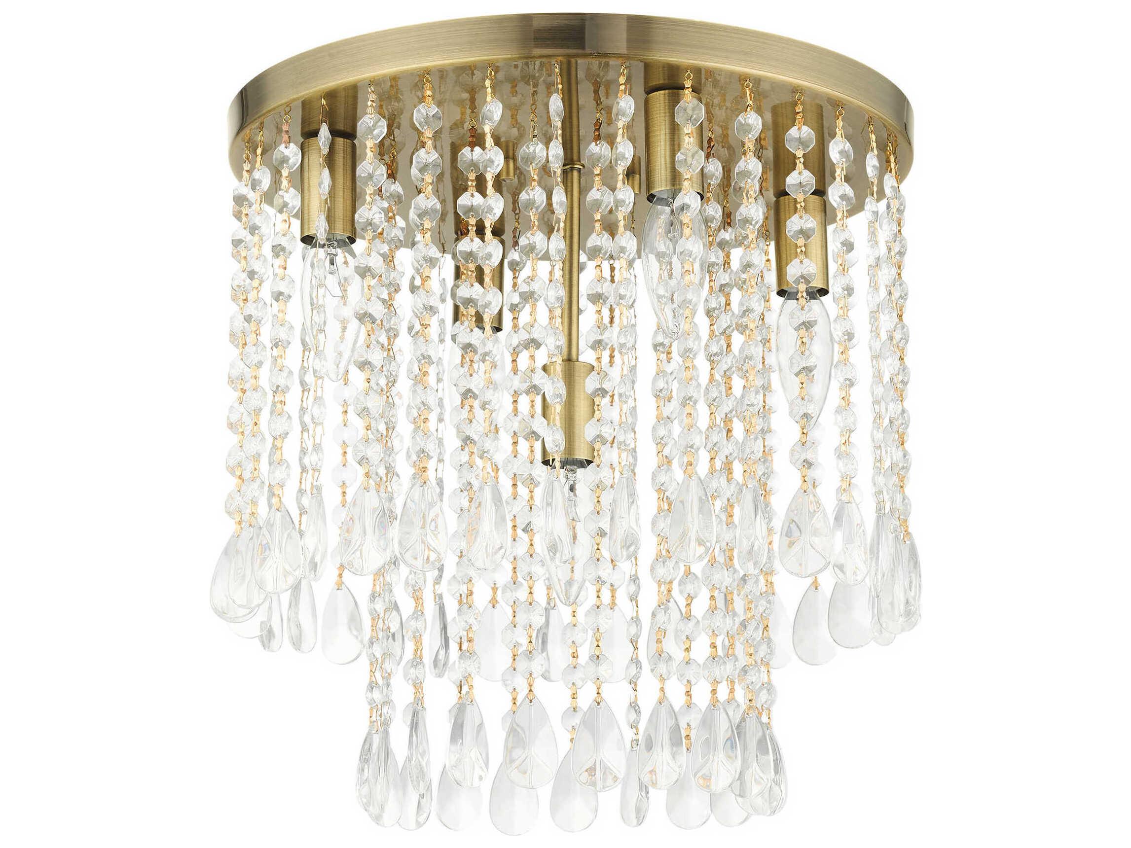 Livex Lighting Elizabeth 5-Light Antique Brass Crystal Flush Mount