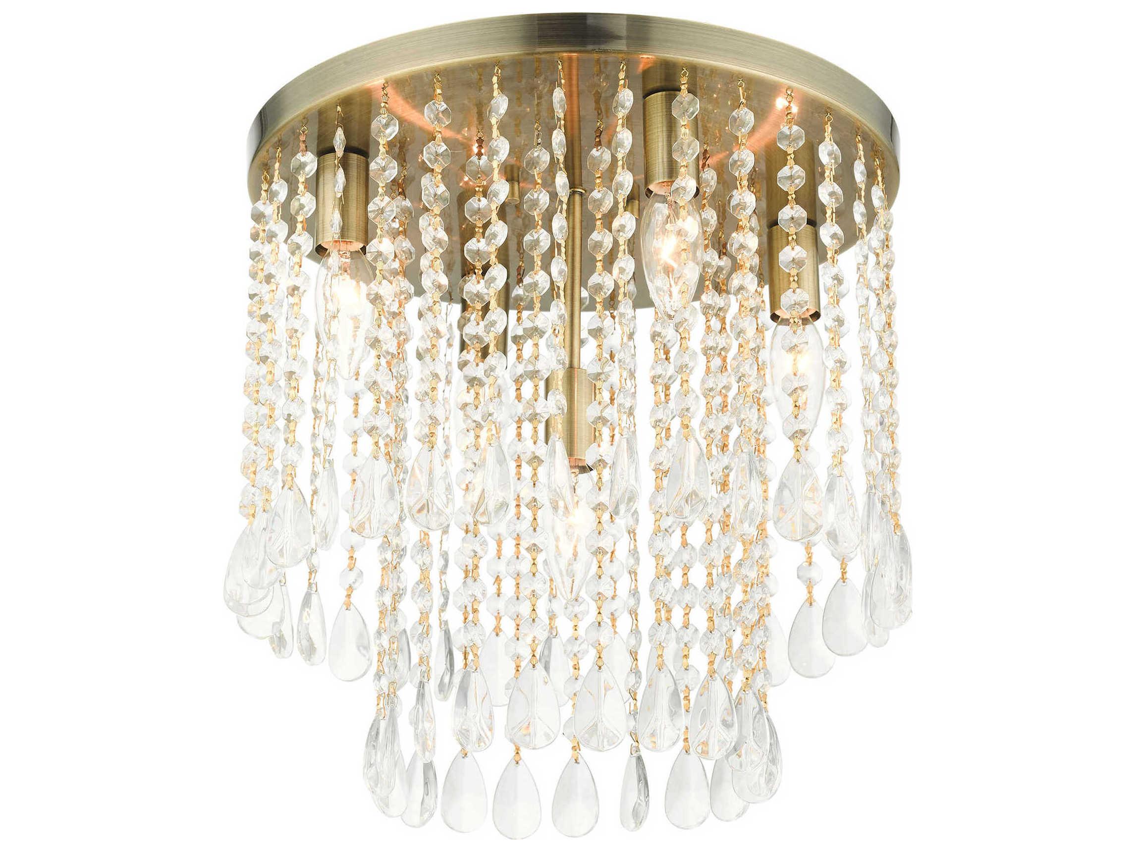 Livex Lighting Elizabeth 5-Light Antique Brass Crystal Flush Mount