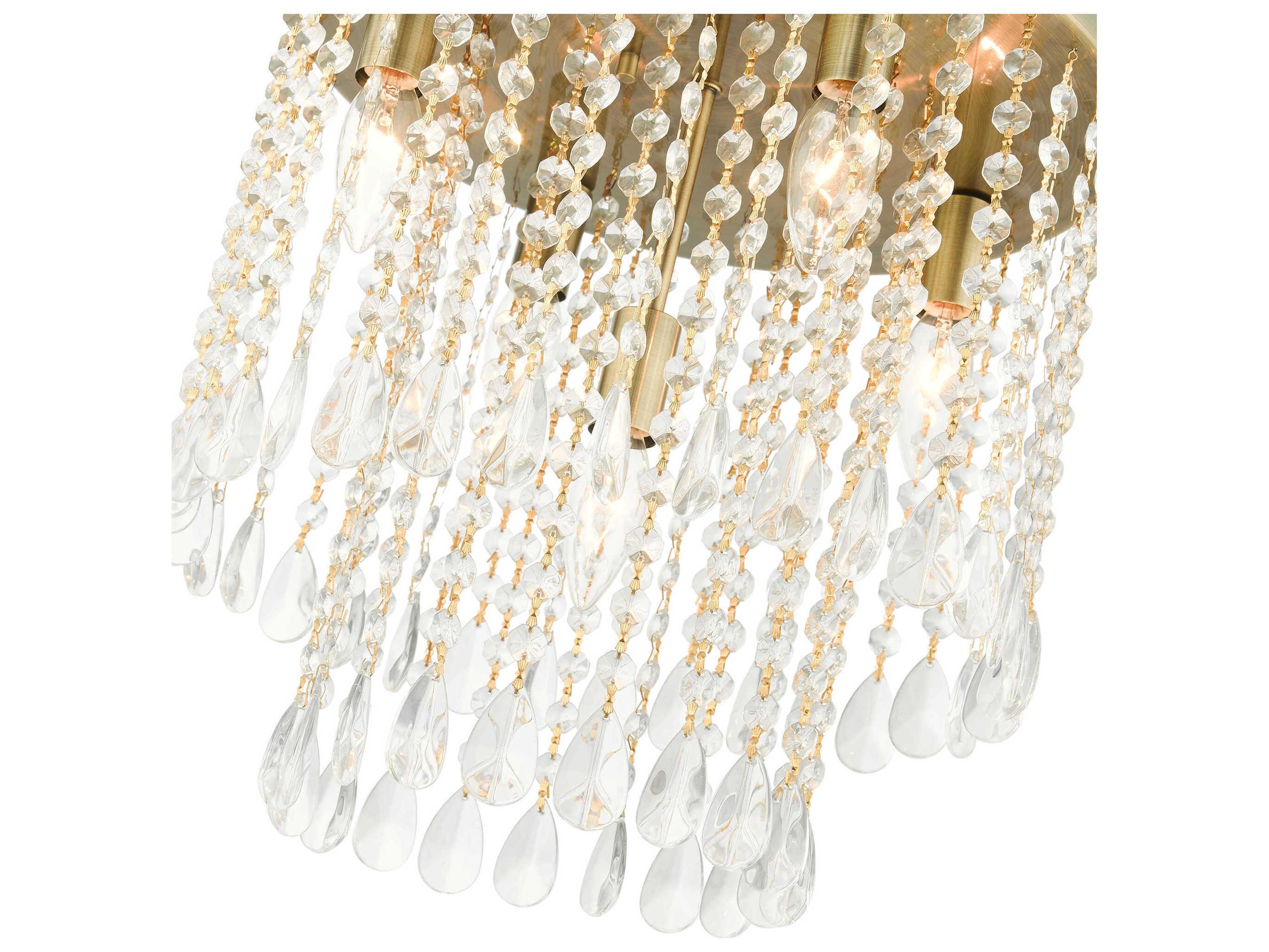 Livex Lighting Elizabeth 5-Light Antique Brass Crystal Flush Mount