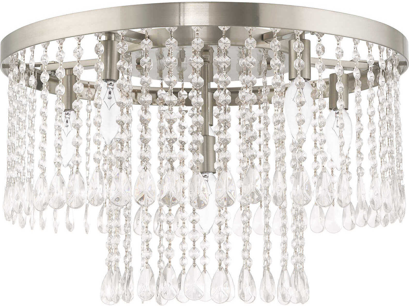 Livex Lighting Elizabeth 6-Light Brushed Nickel Crystal Drum Flush Mount