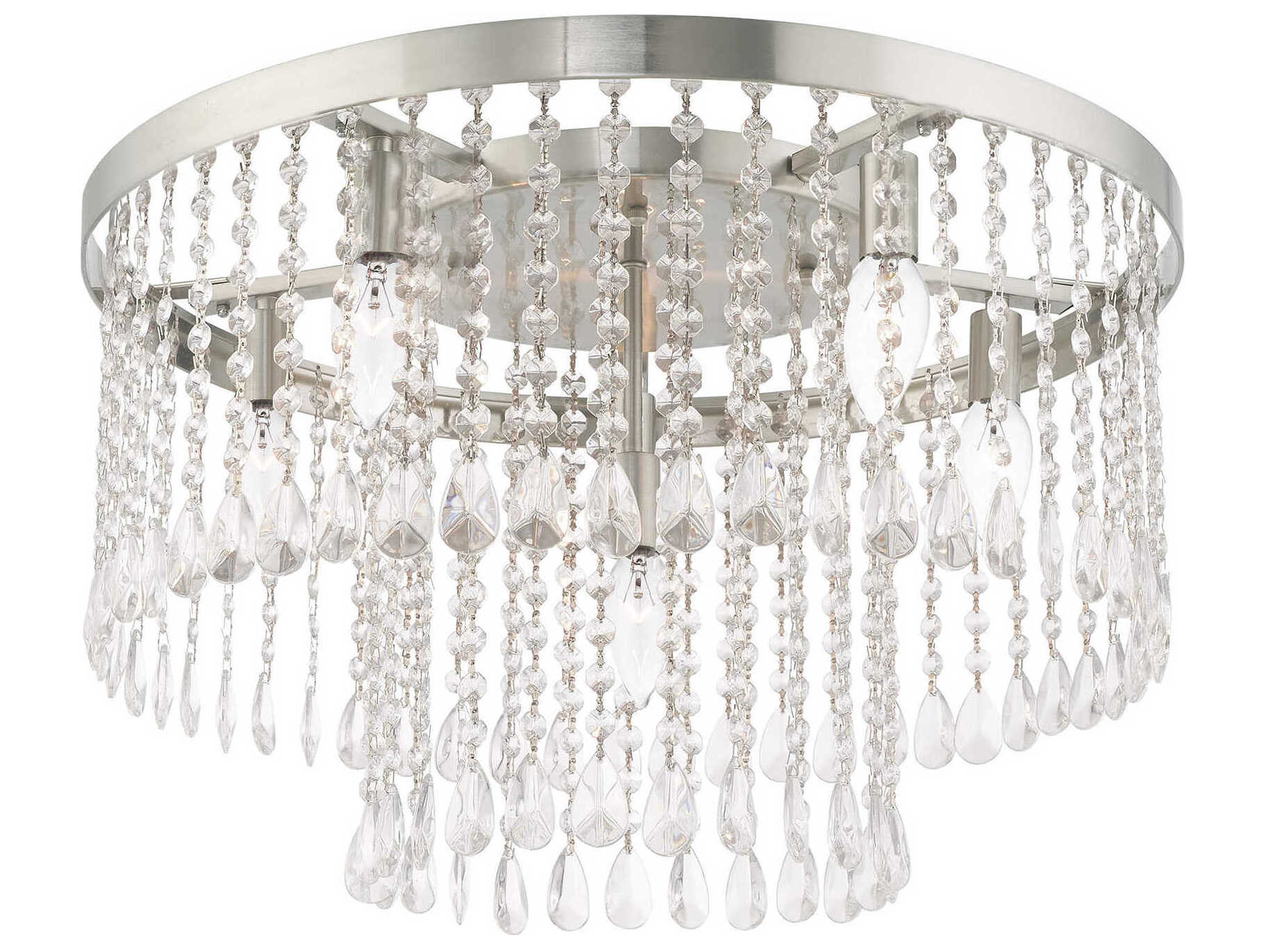 Livex Lighting Elizabeth 6-Light Brushed Nickel Crystal Drum Flush Mount