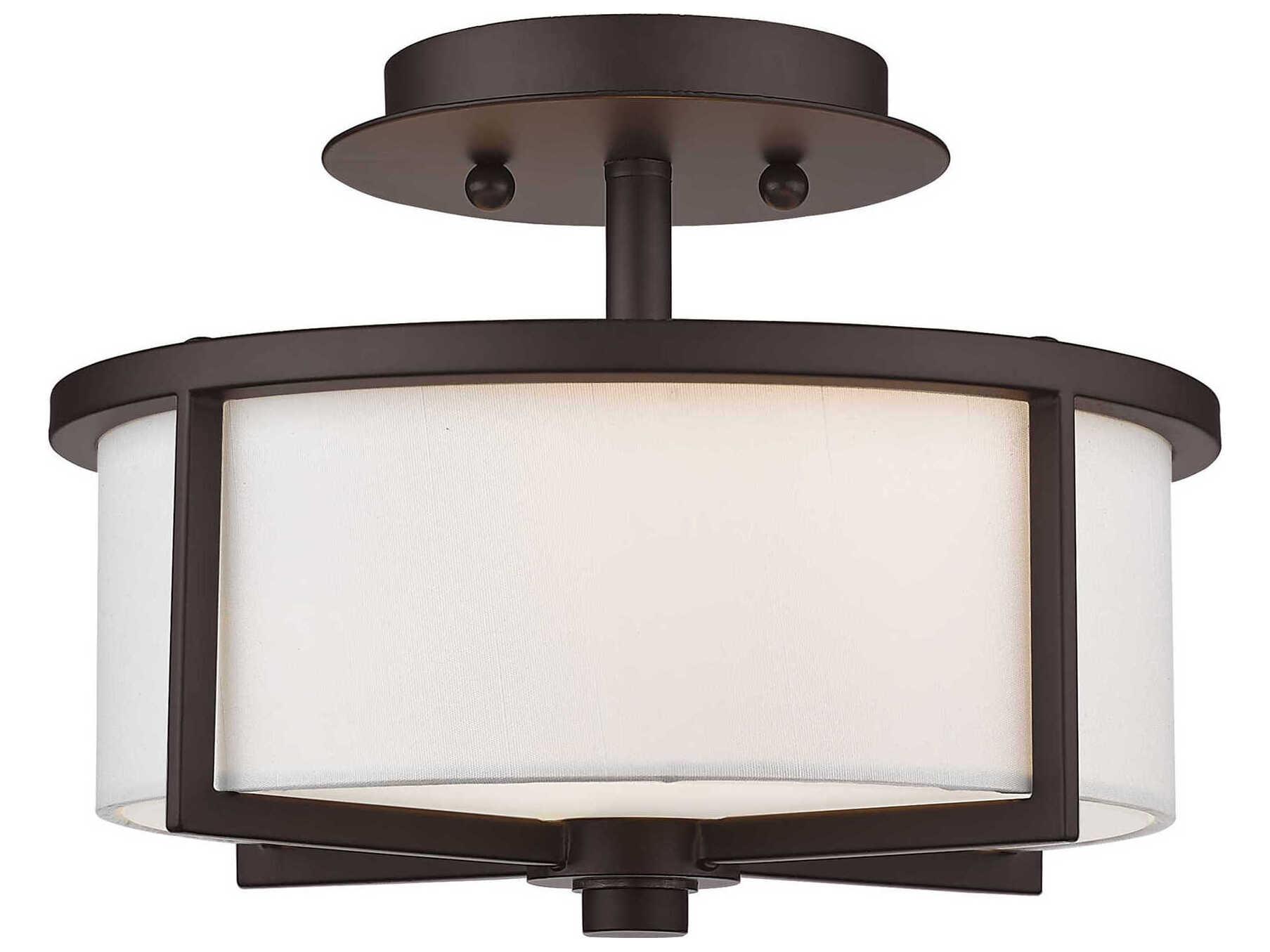 Livex Lighting Wesley 2-Light Bronze Drum Semi Flush Mount
