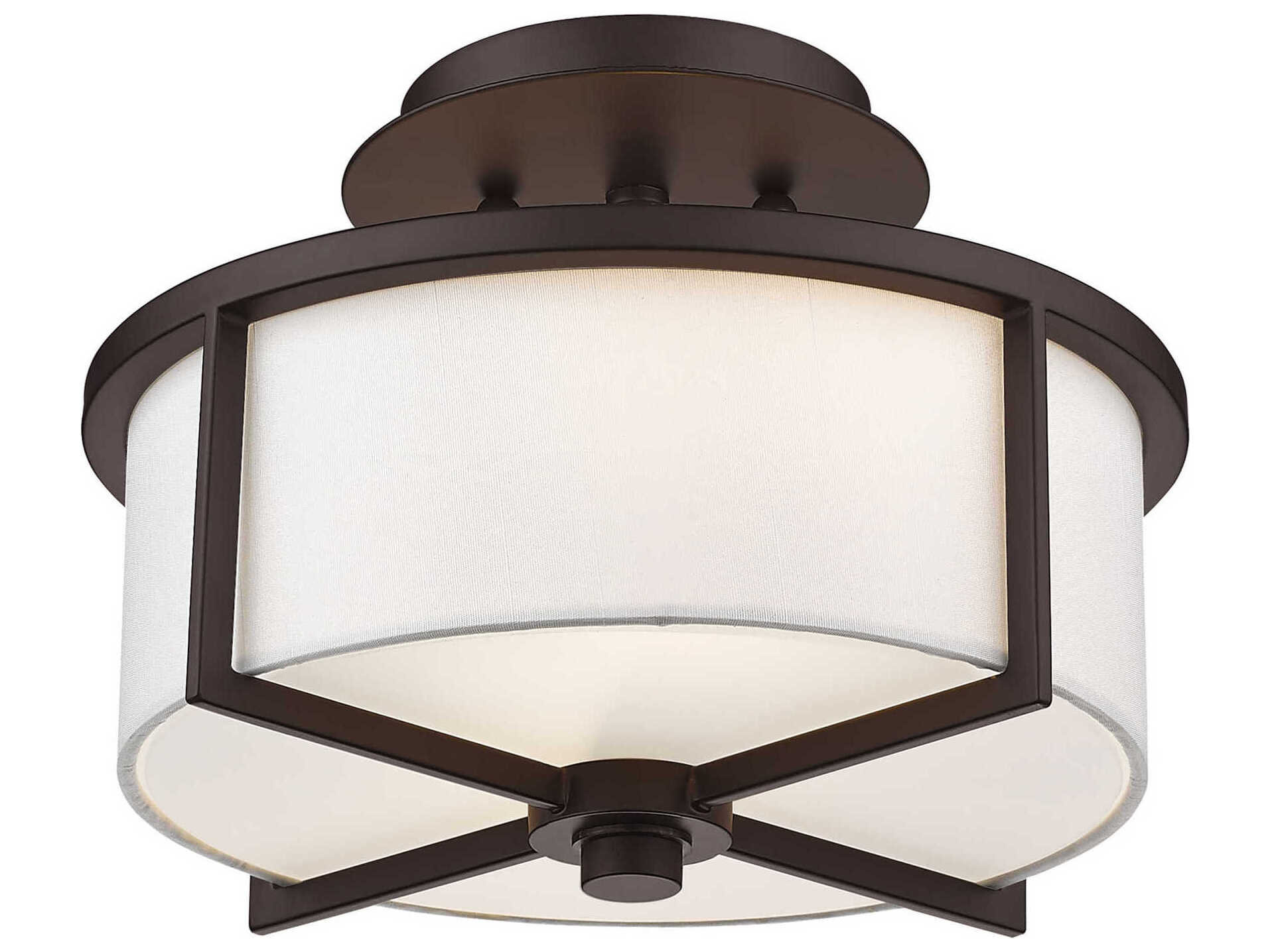 Livex Lighting Wesley 2-Light Bronze Drum Semi Flush Mount