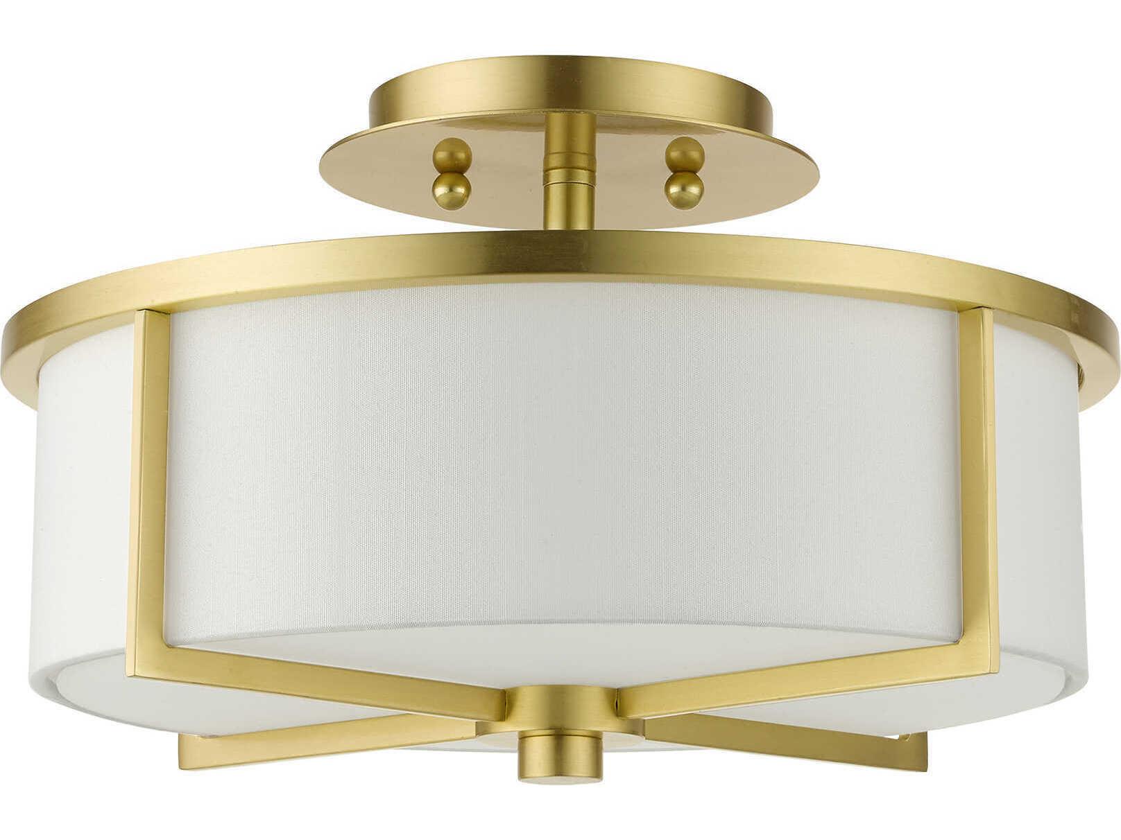 Livex Lighting Wesley 2-Light Satin Brass Drum Semi Flush Mount